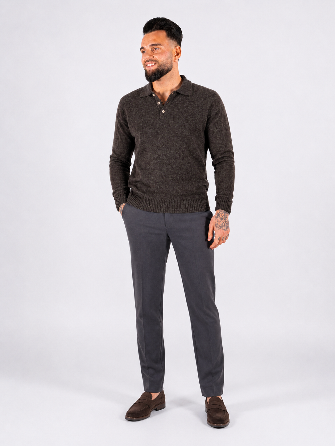 Polo Knitwear, Plain with Tape Detail - Brown - Frankie's