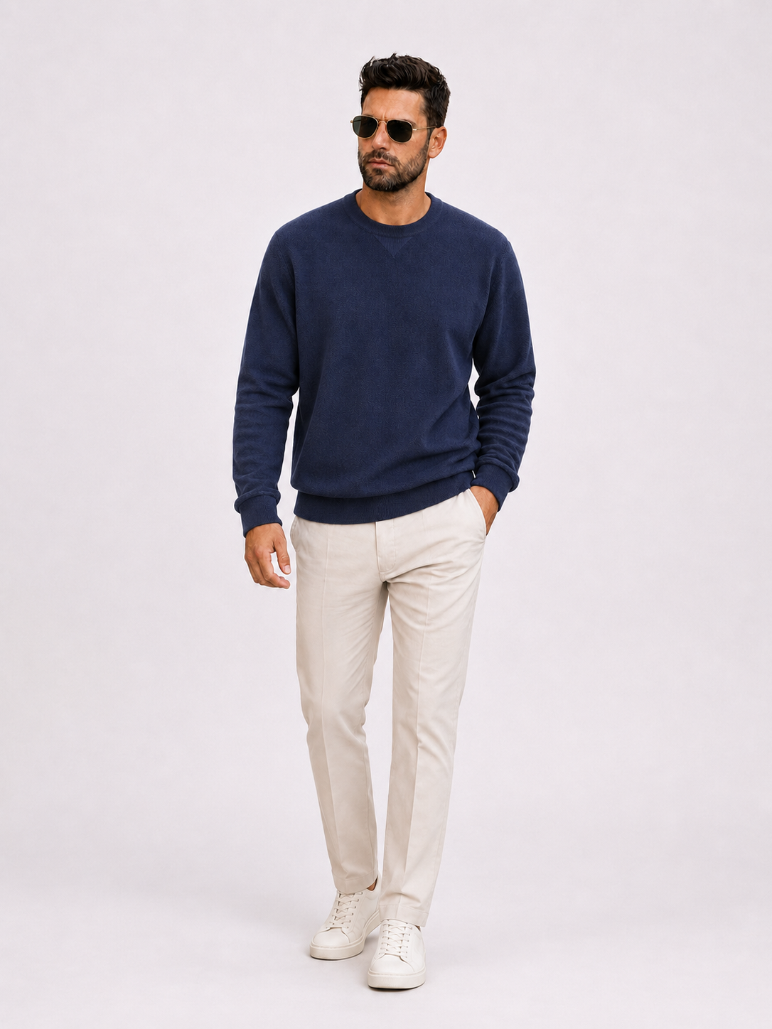 Crewneck Knitwear, Plain - Navy - Frankie's