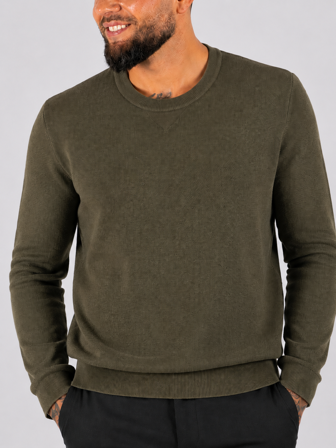 Crewneck Knitwear, Plain - Green - Frankie's