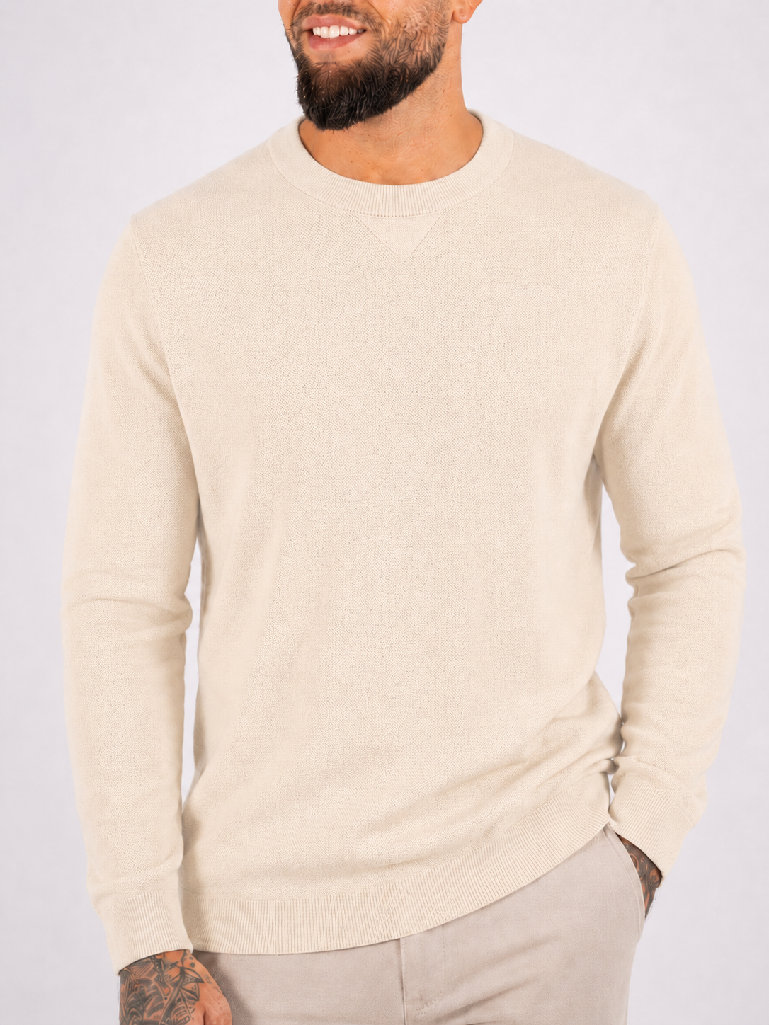 Crewneck Knitwear, Plain - Beige - Frankie's