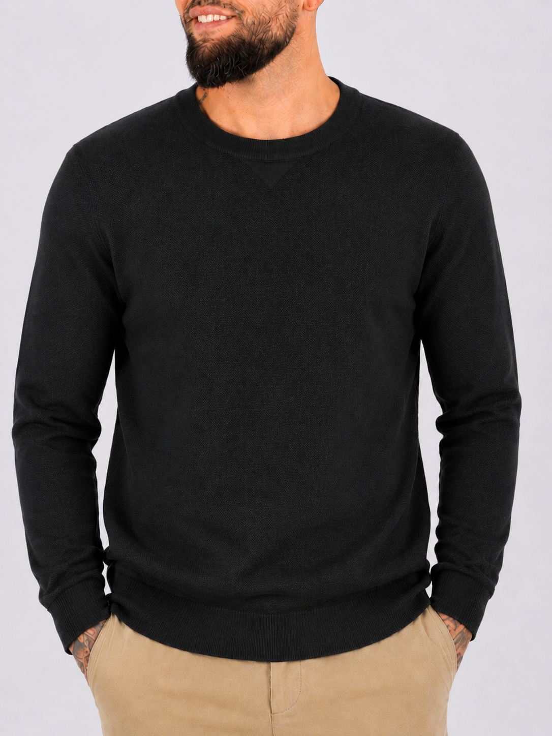 Crewneck Knitwear, Plain - Black - Frankie's