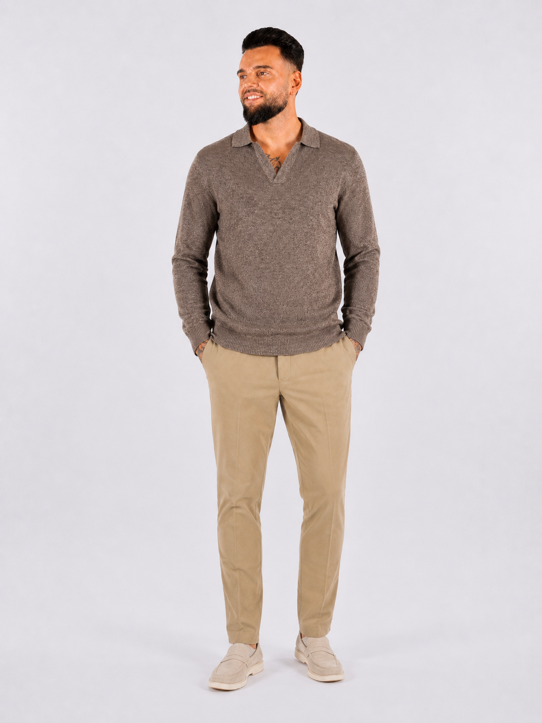 Collar V-Neck Knitwear - Camel - Frankie's