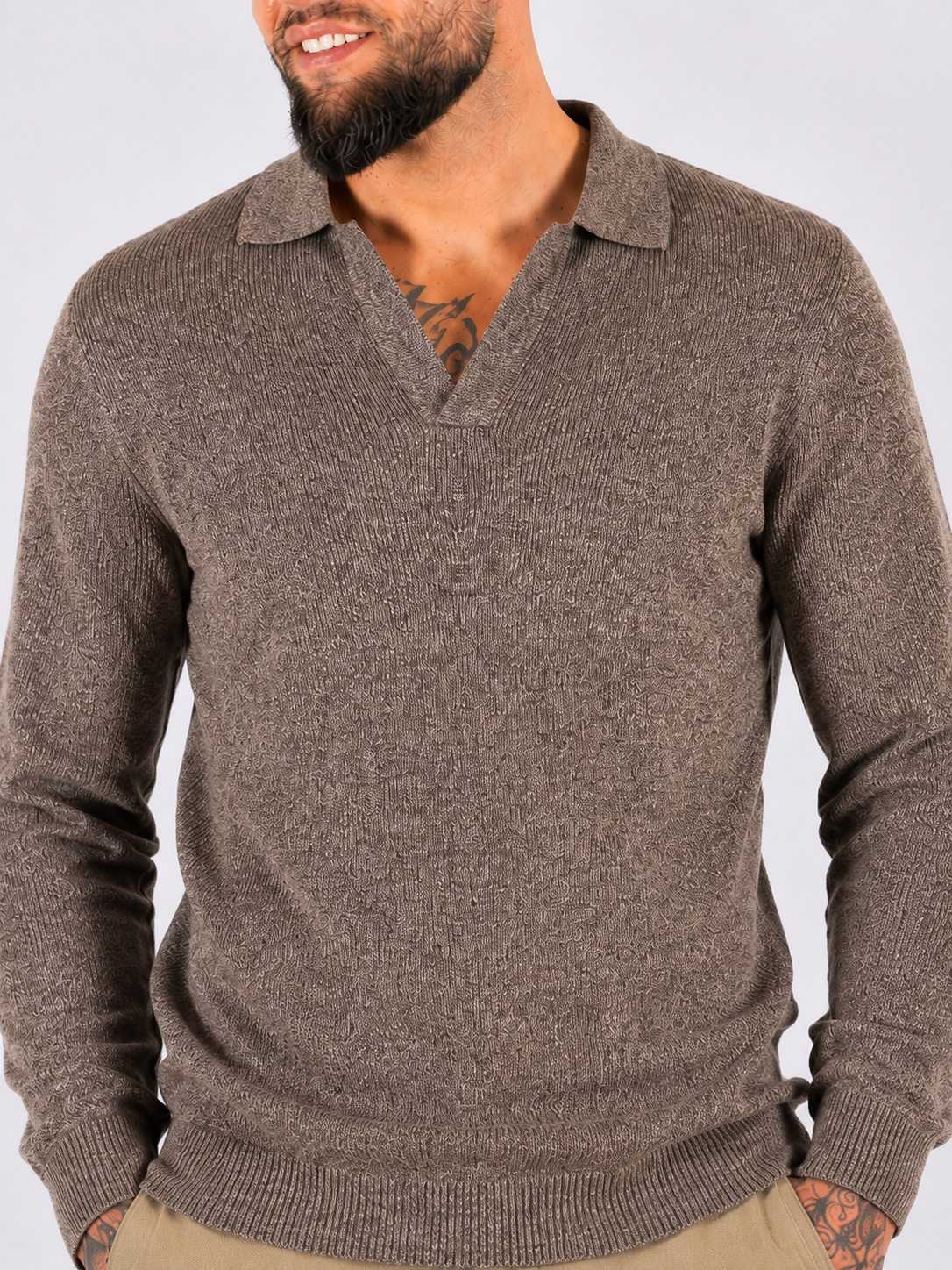 Collar V-Neck Knitwear - Camel - Frankie's