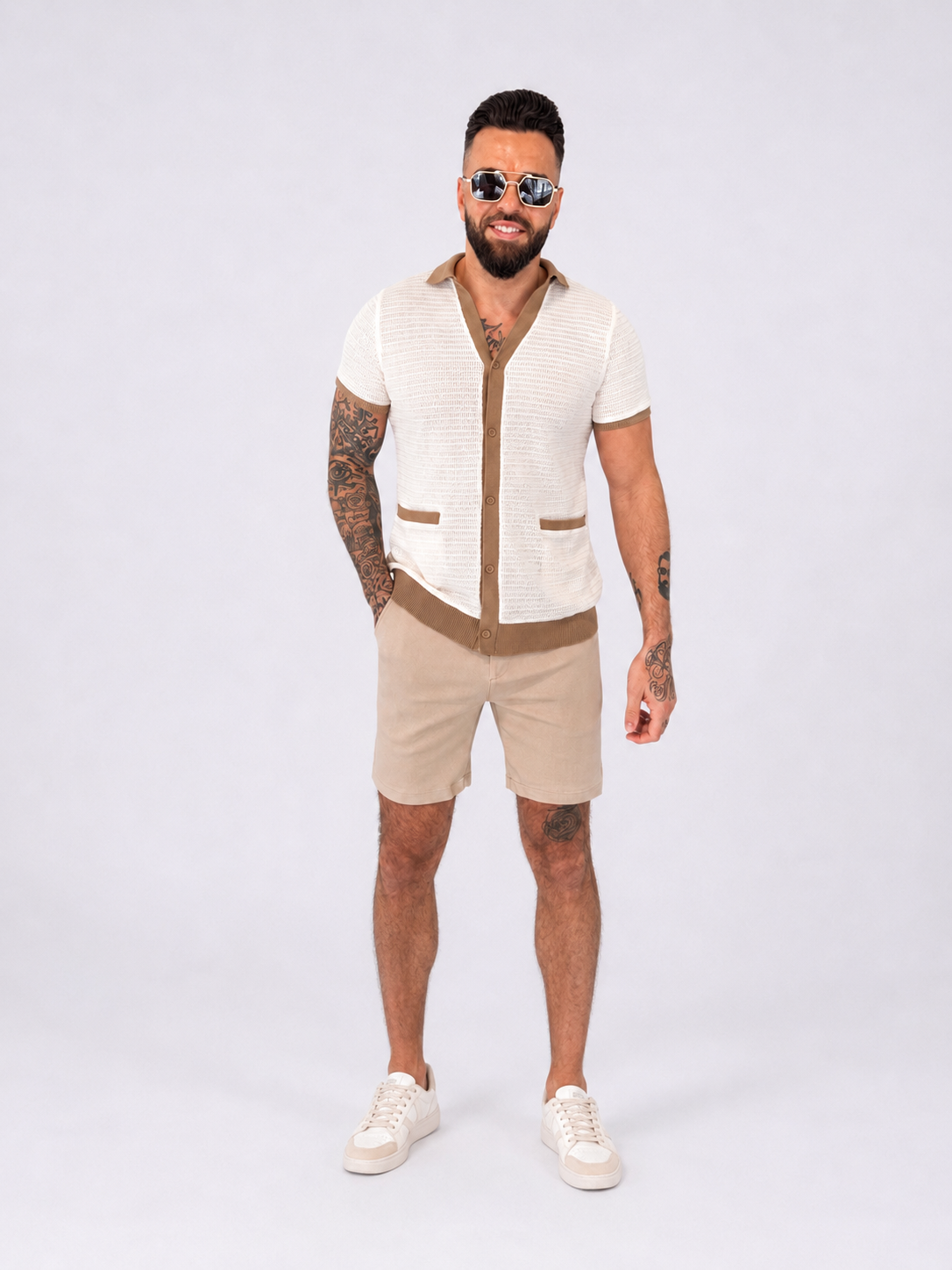 Buttoned knitted shirt off white beige - Frankie's
