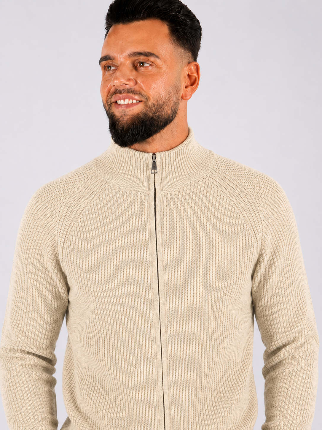 Zip Through Rib Knitwear - Beige - Frankie's
