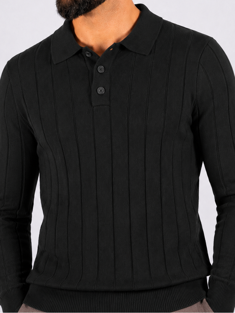 Polo Knitwear Self Stripe Detail - Black - Frankie's