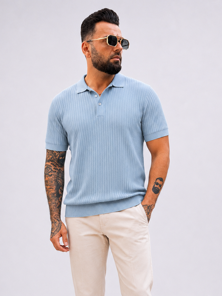 Polo short sleeve button rib light blue - Frankie's