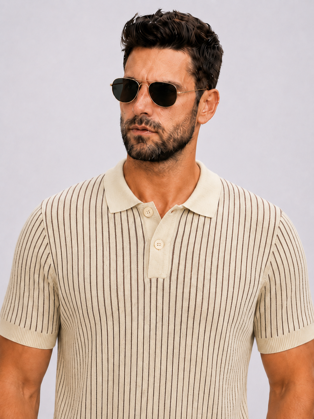Polo short sleeve button rib beige - Frankie's