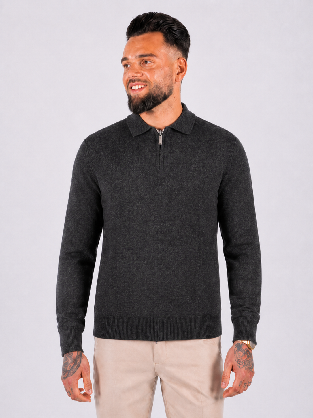 Polo knitwear long sleeve zipper dark grey - Frankie's