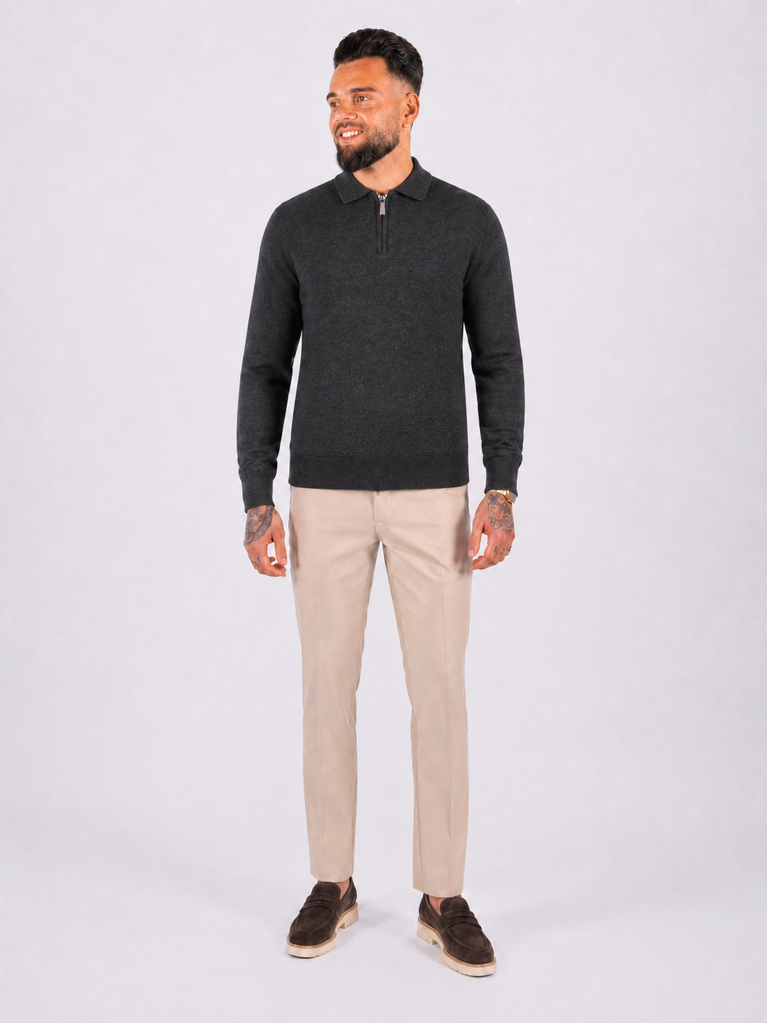 Polo knitwear long sleeve zipper dark grey - Frankie's