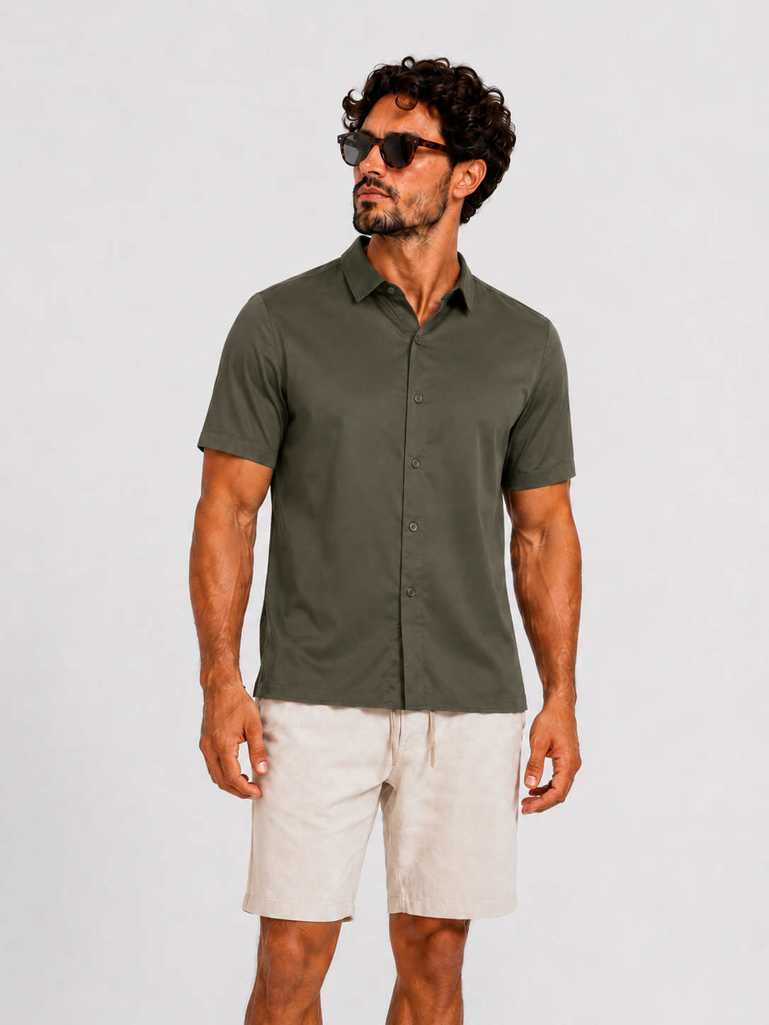 Satin shirt short sleeve khaki - Frankie's