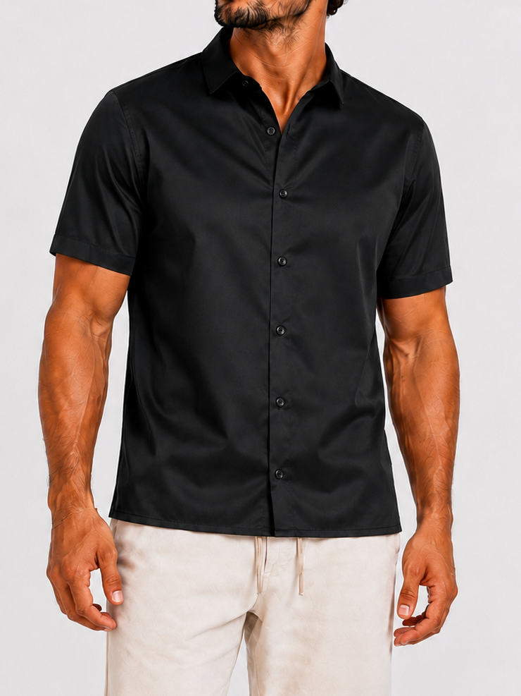 Satin shirt short sleeve black - Frankie's