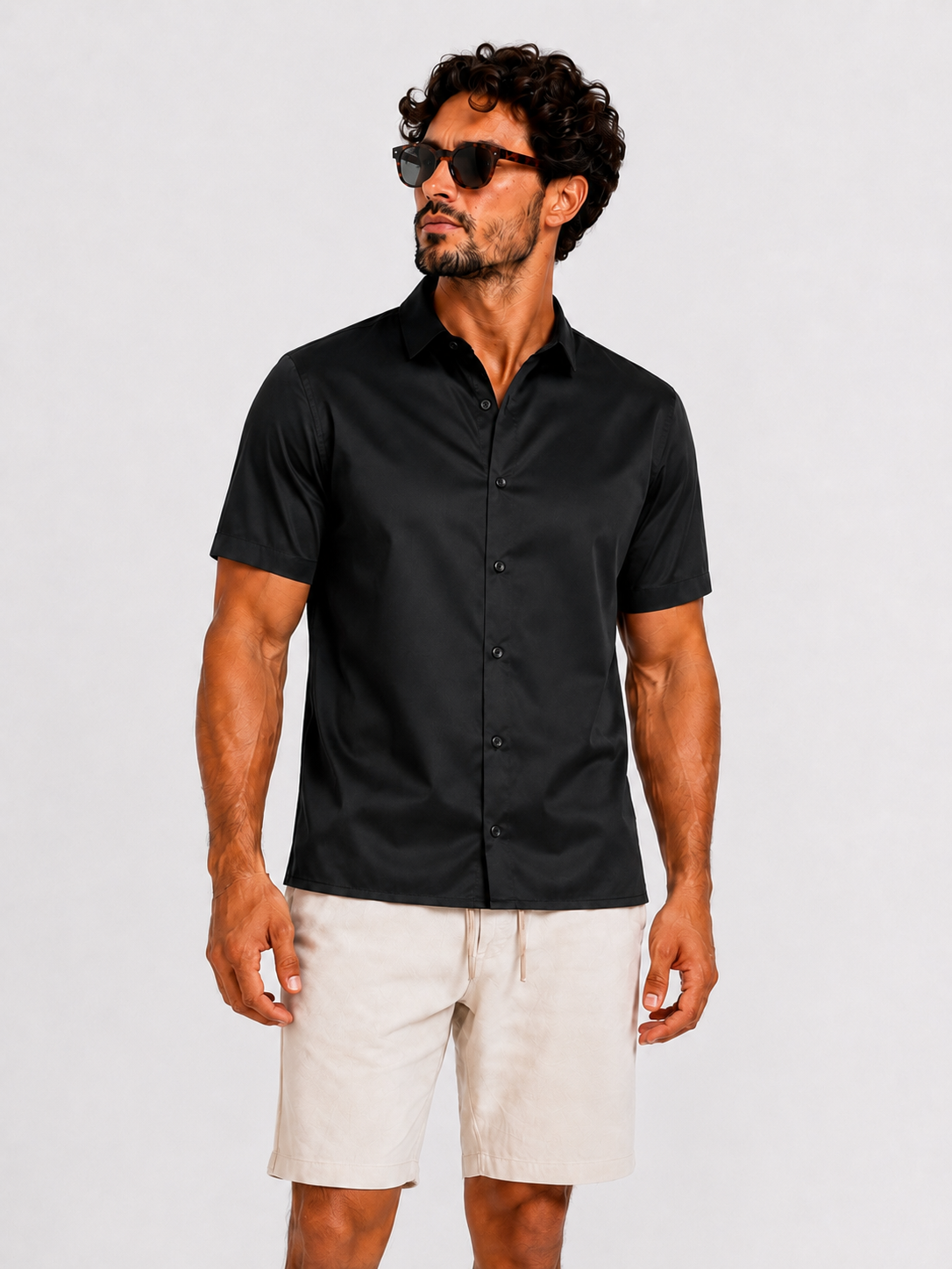 Satin shirt short sleeve black - Frankie's