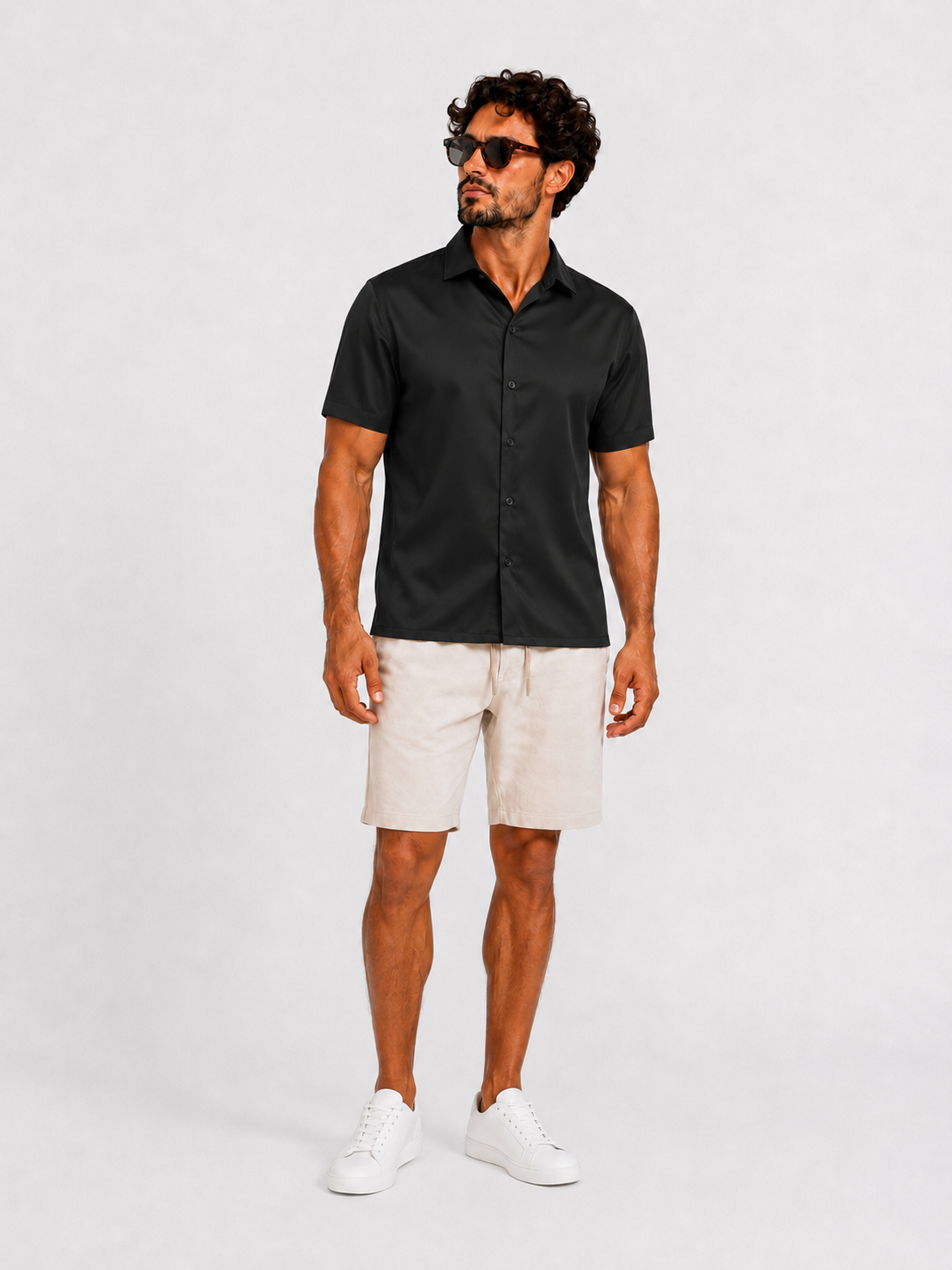Satin super stretch shirt short sleeve black - Frankie's