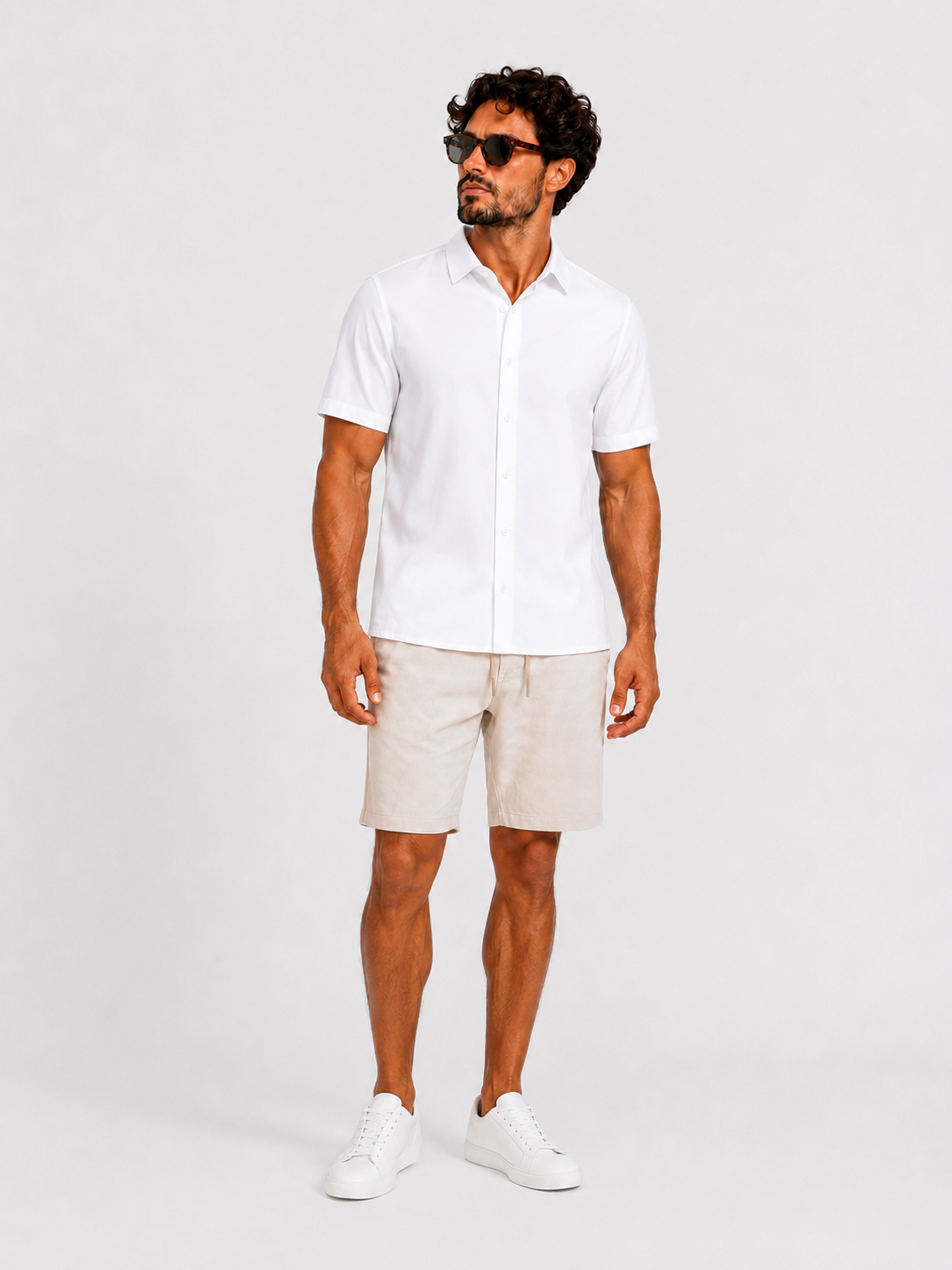 Satin super stretch shirt short sleeve white - Frankie's