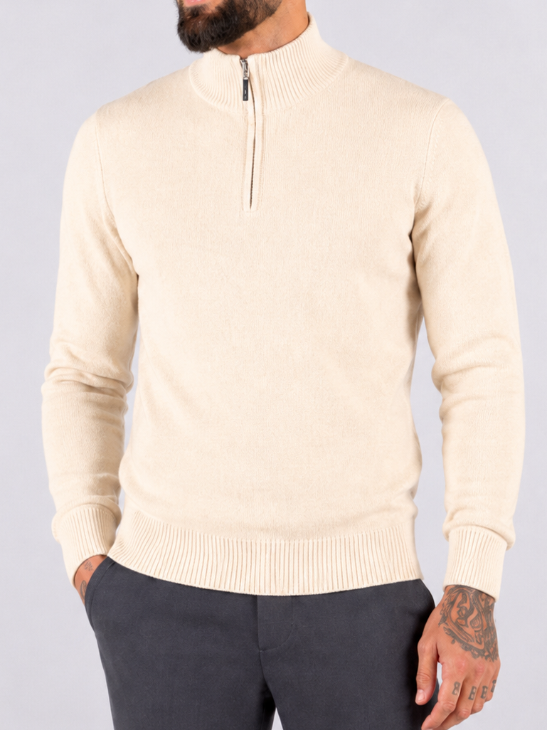Quarter Zip Knit Sweater - White - Frankie's