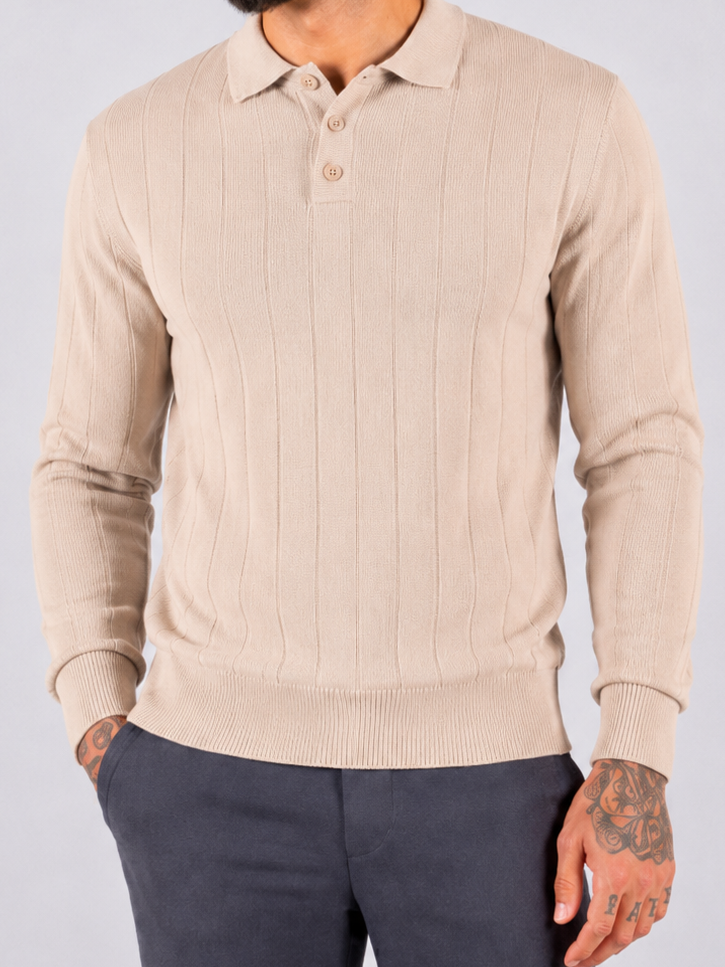 Polo Knitwear Self Stripe Detail - Beige - Frankie's