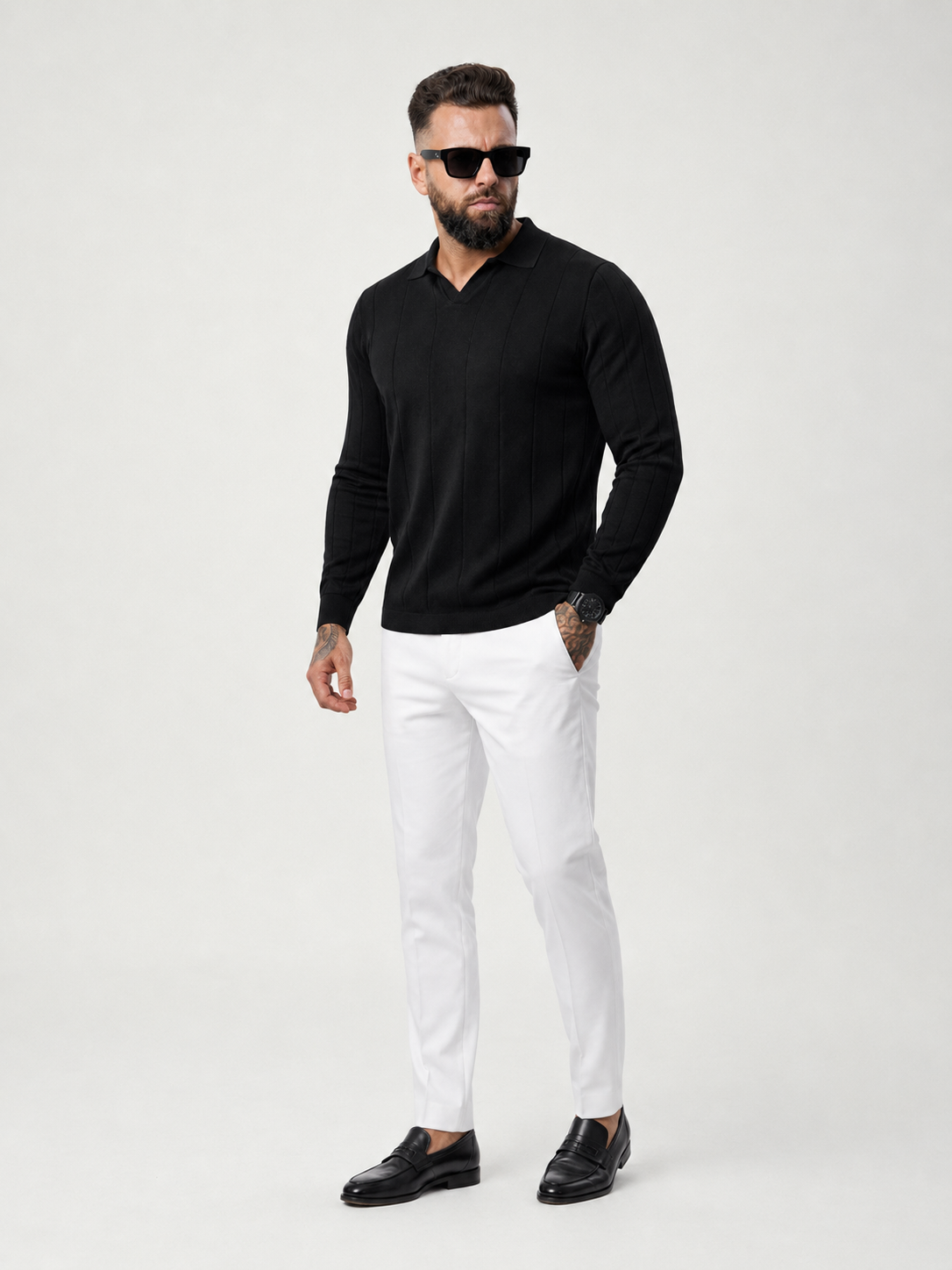 Buttonless Knitwear Polo Long Sleeve Black - Frankie's