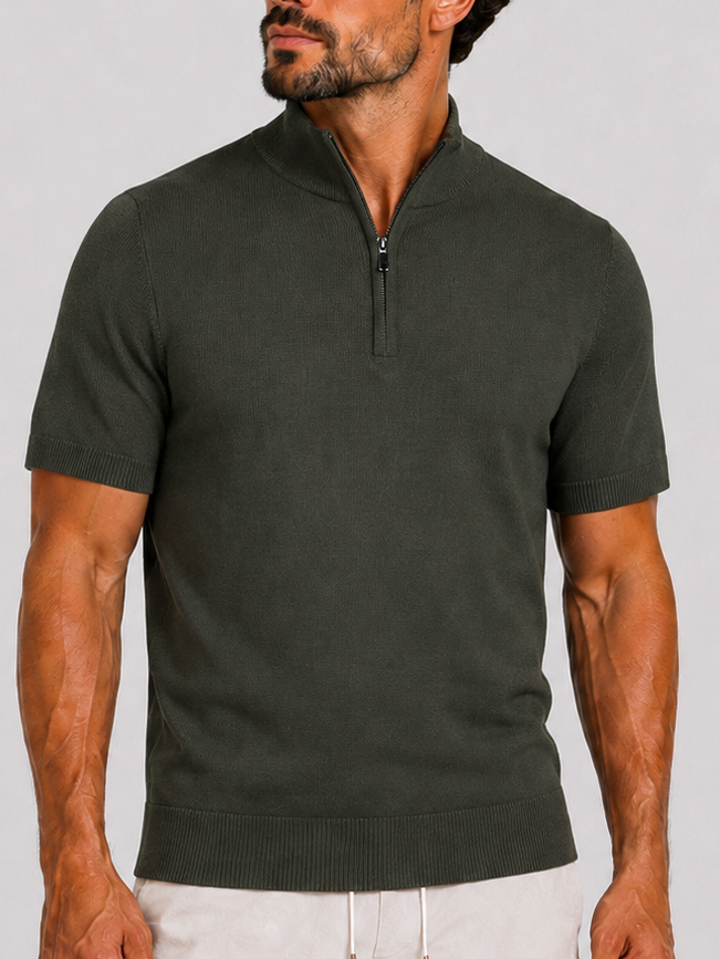 Zipper knitwear short sleeve khaki - Frankie's