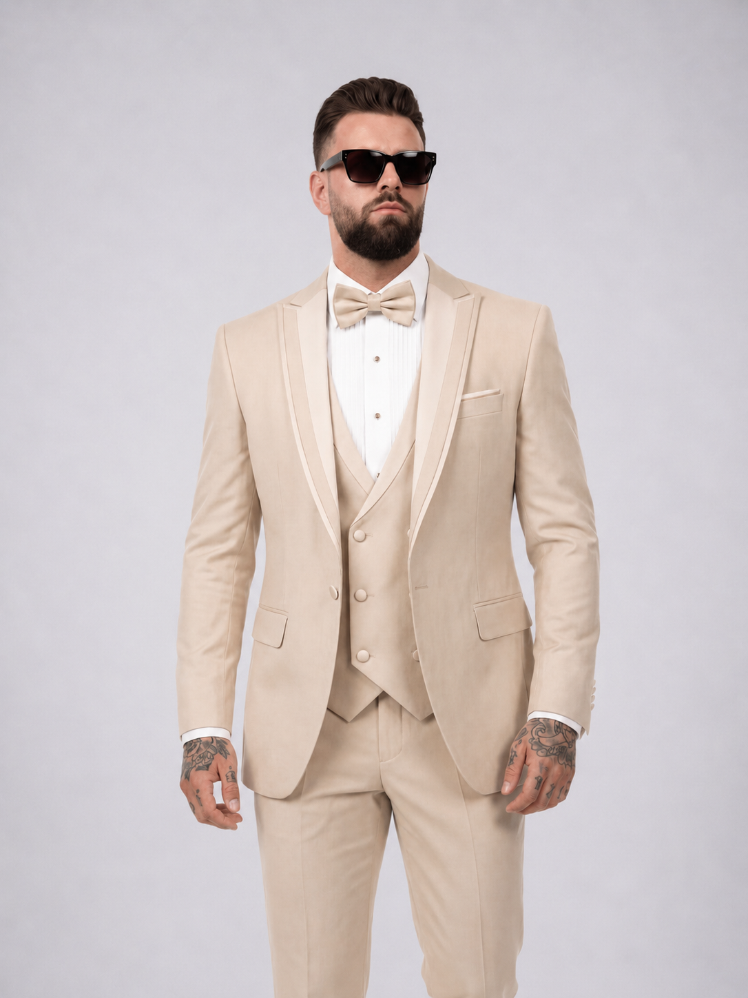 Frankie premium 4-piece wedding suit beige