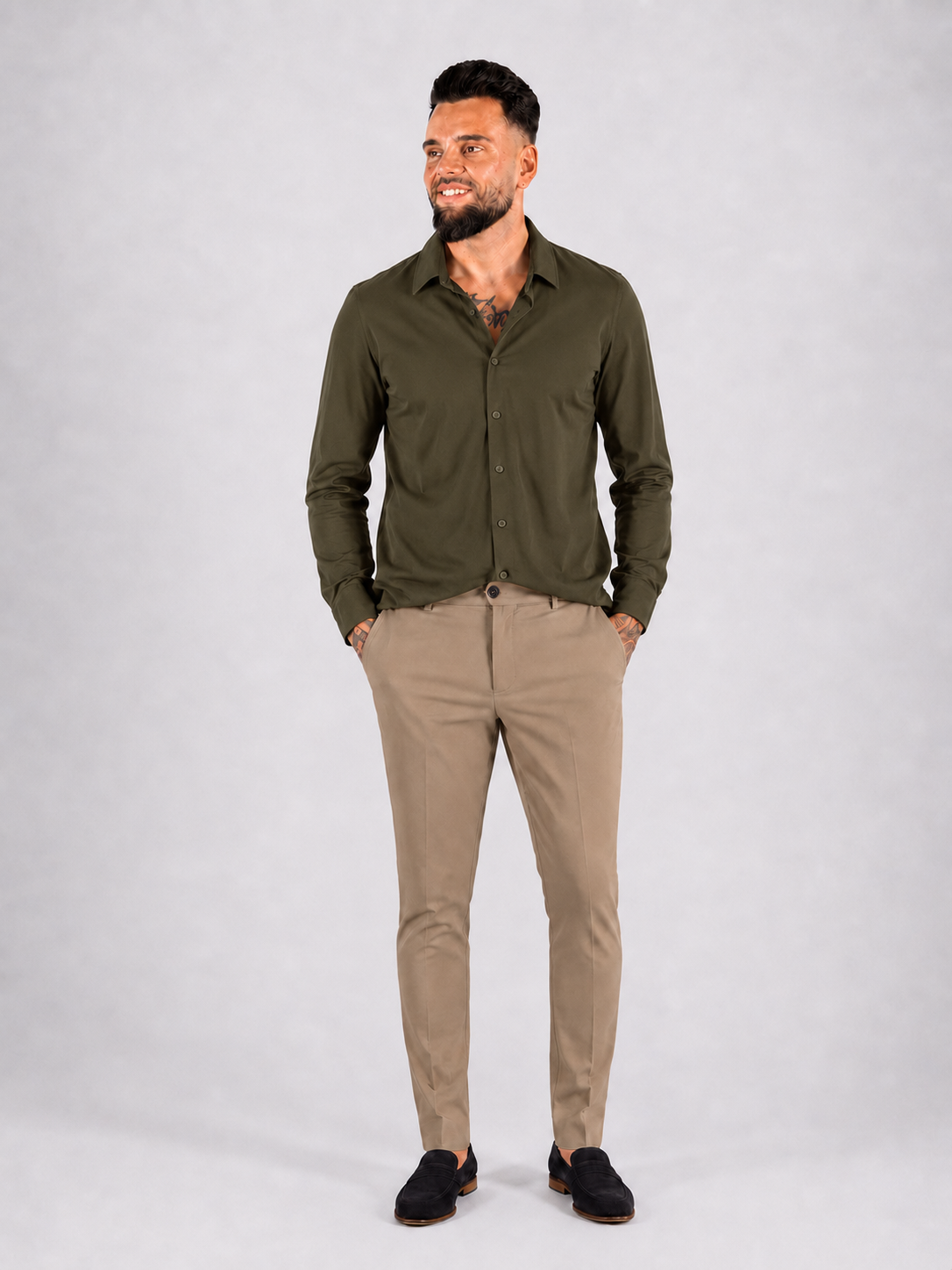 Slim-Fit-Hemd – Khaki