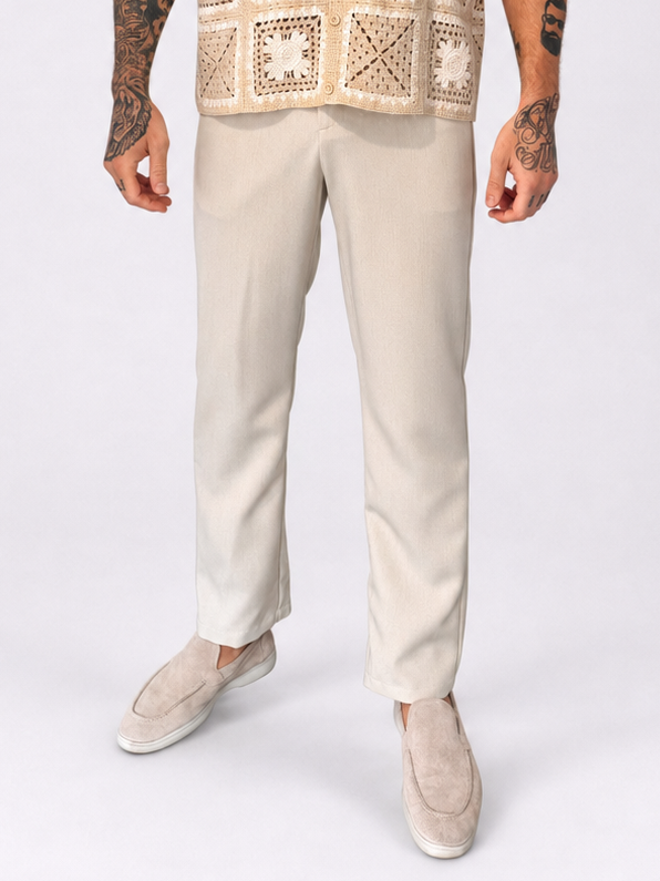 Pantalon straight fit shifted button beige