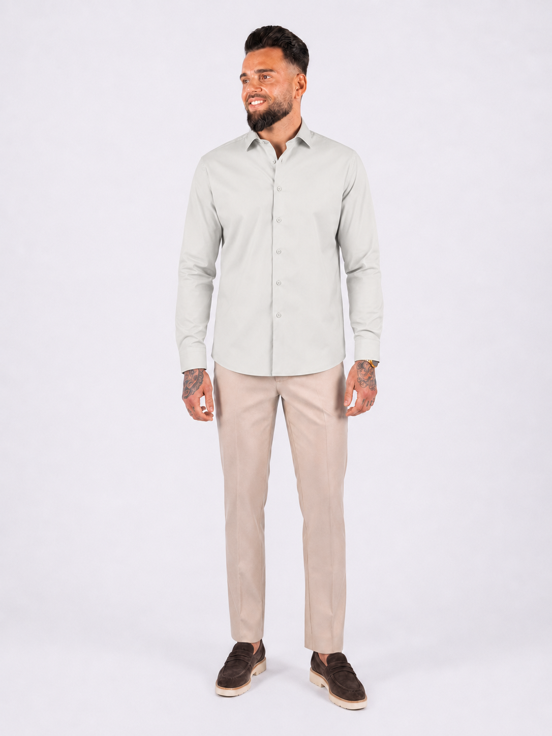 Overhemd Havana stretch light grey