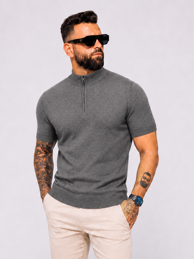 Zipper knitwear short sleeve grey