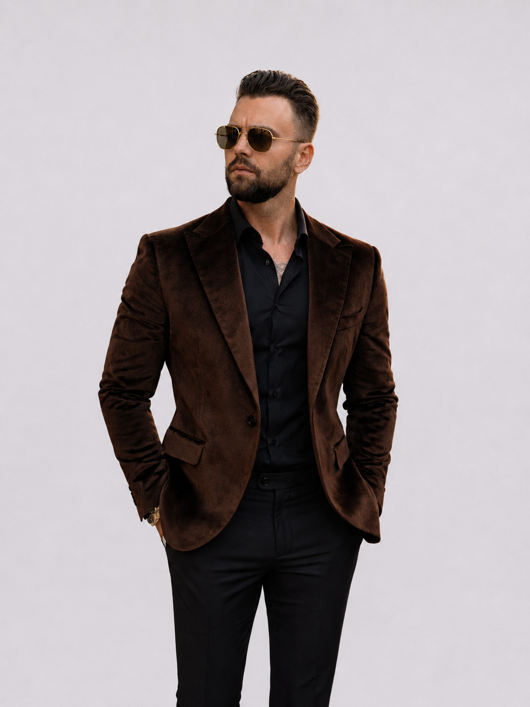 Elegant velvet jacket - brown - Frankie's