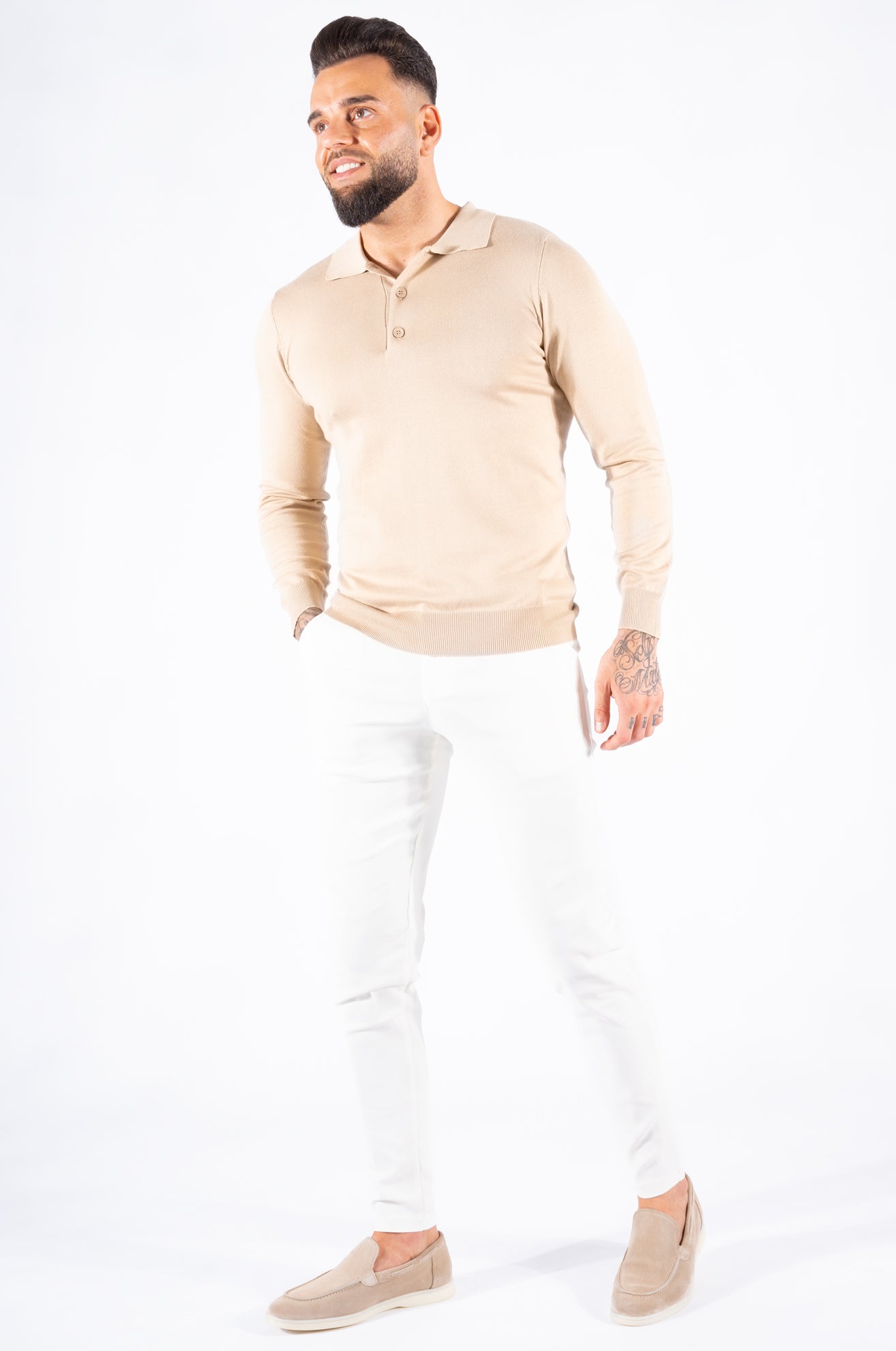 Polo knitwear long sleeve beige