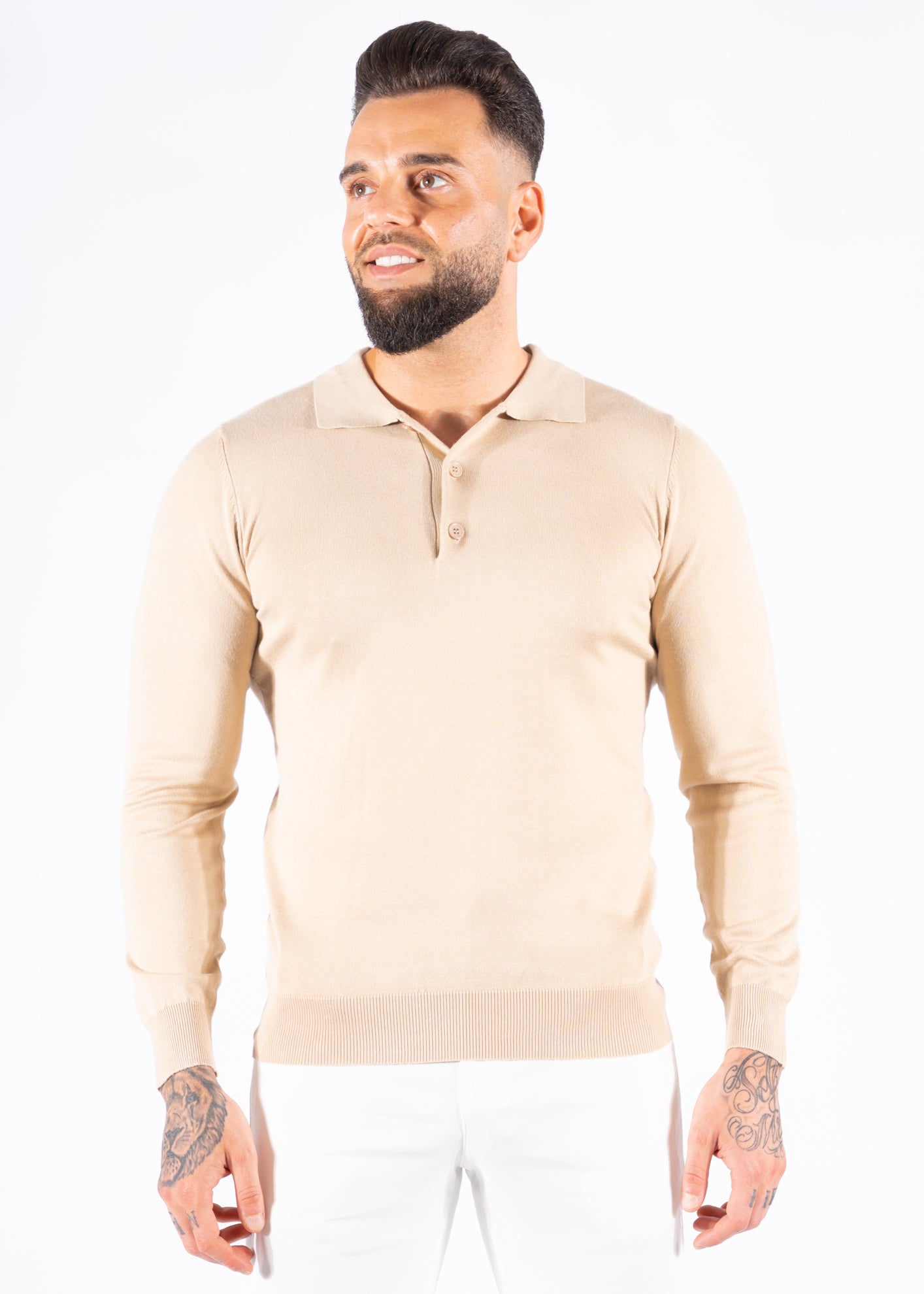 Polo knitwear long sleeve beige