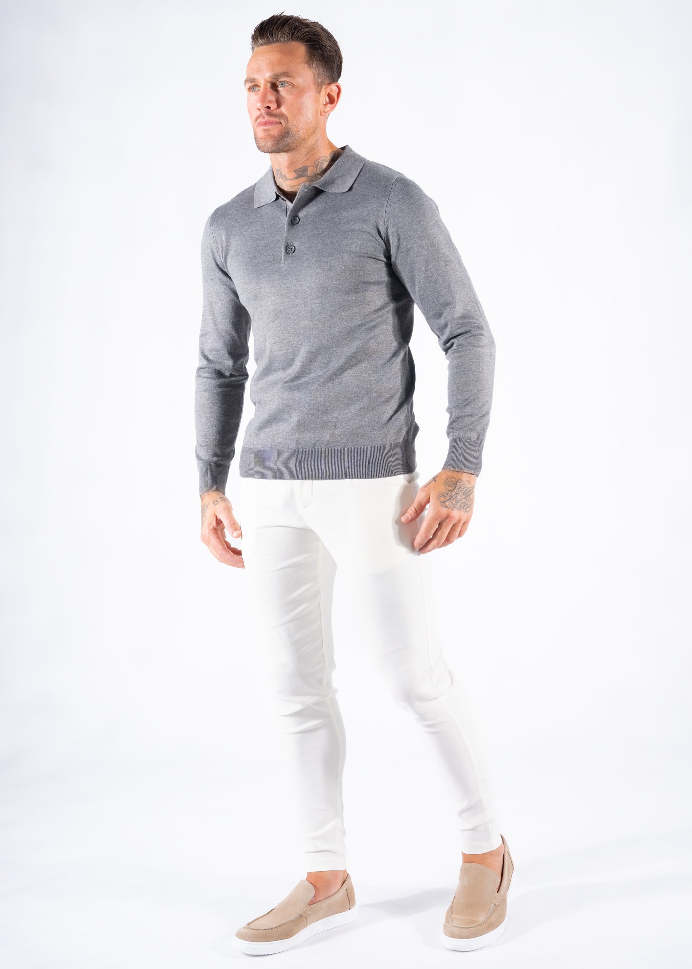 Polo knitwear long sleeve grey