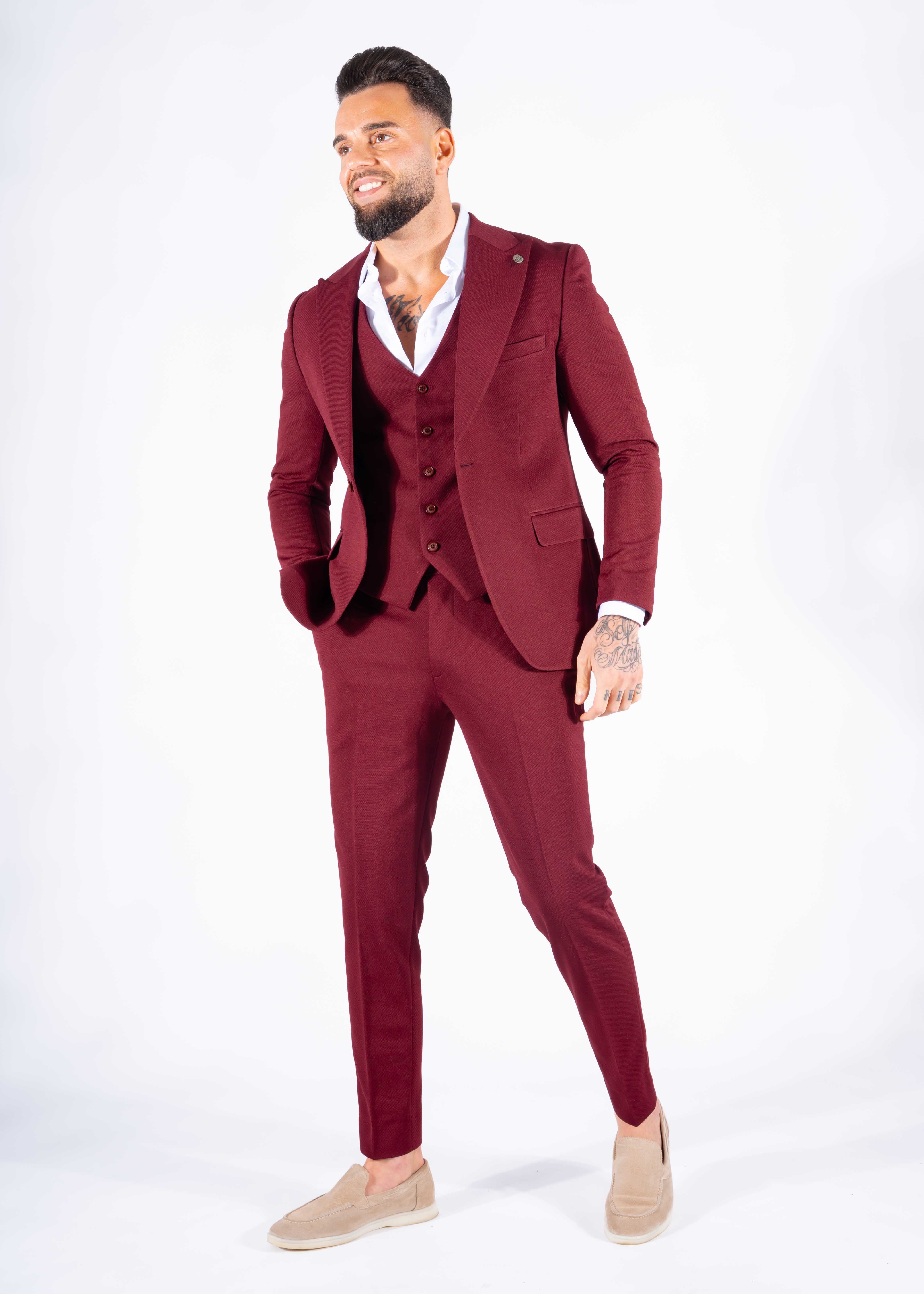 Suit three piece Havana bordeaux rood