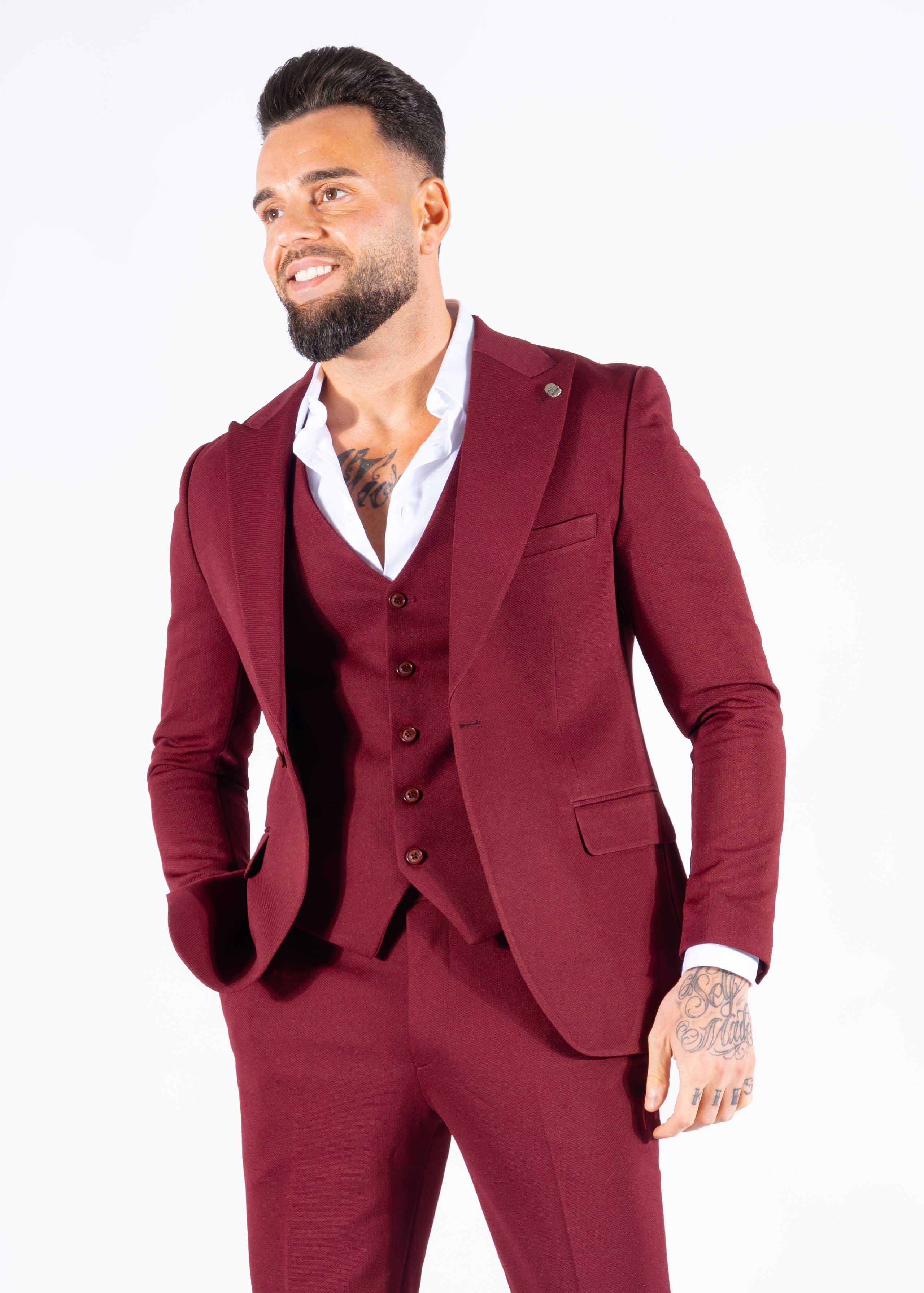 Suit three piece Havana bordeaux rood