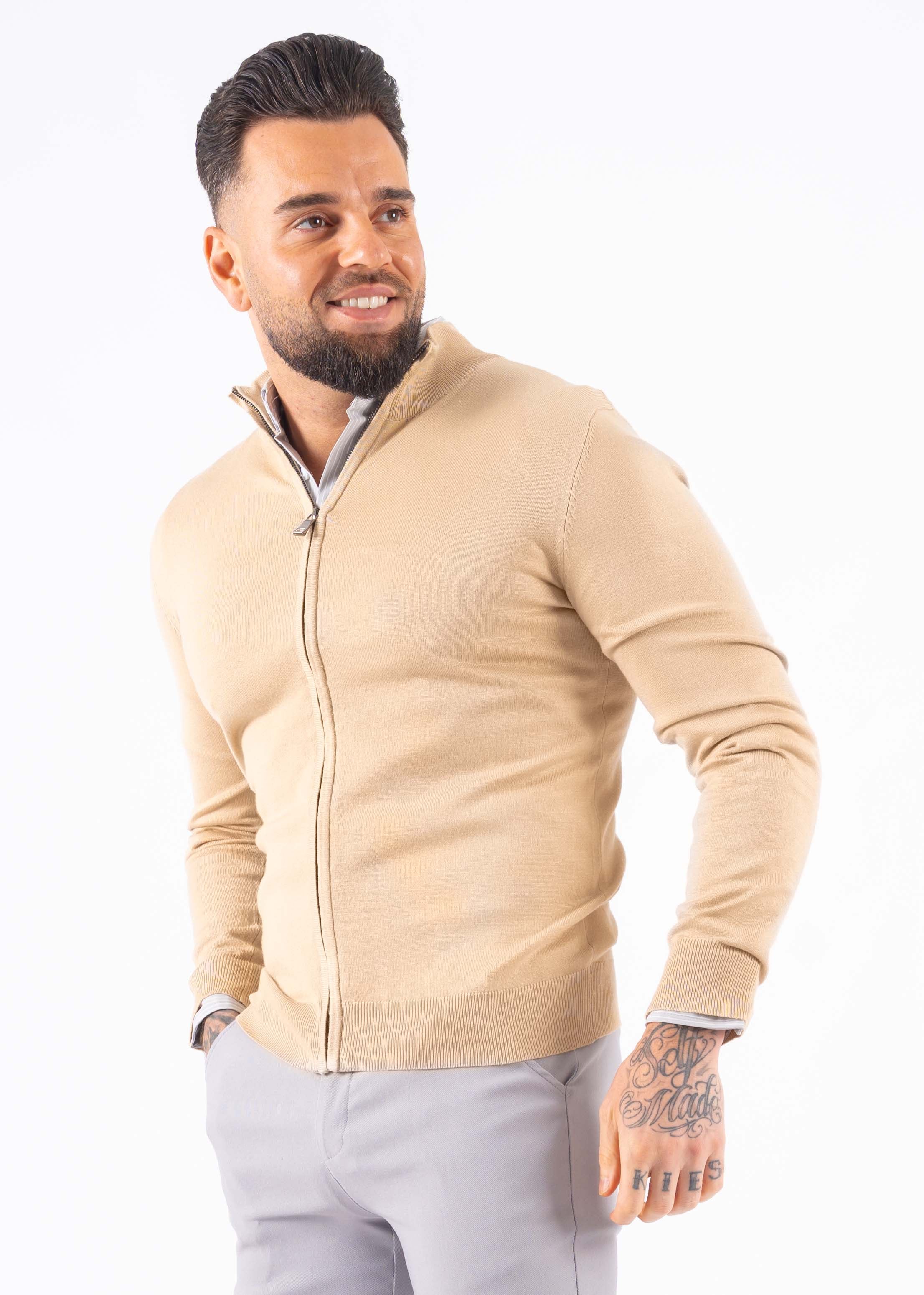 Cardigan zipper knitwear beige