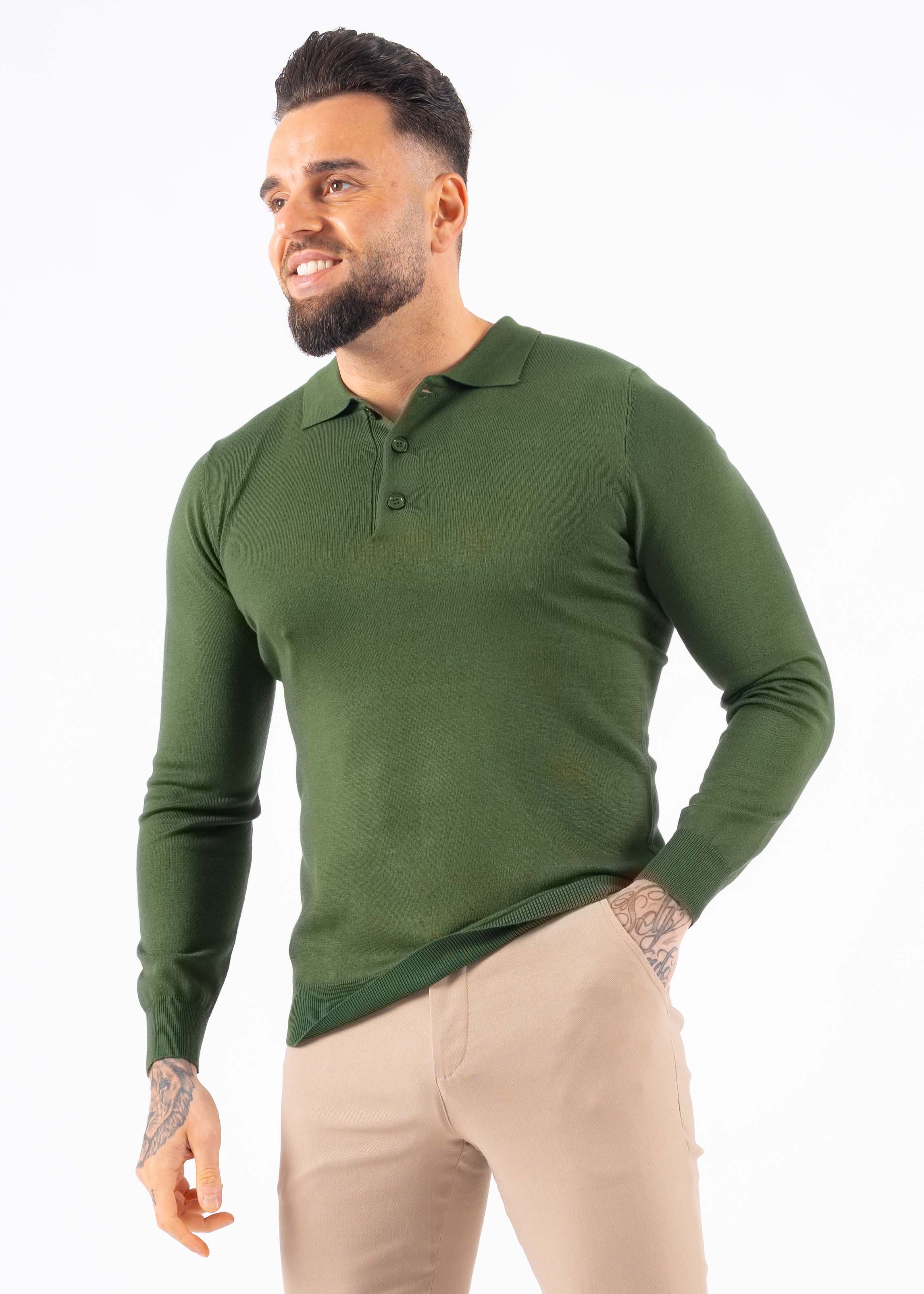 Polo knitwear long sleeve buttons green