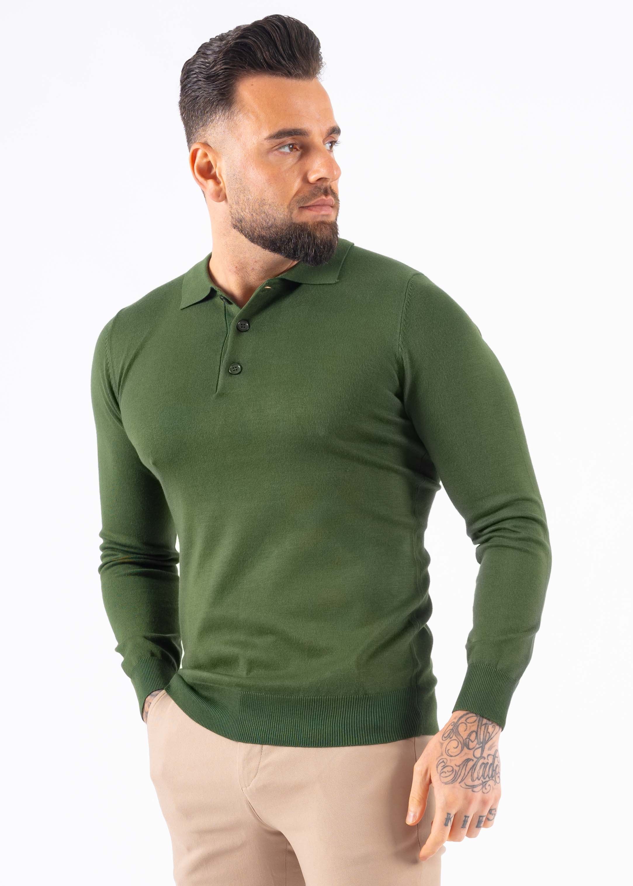 Polo knitwear long sleeve buttons green