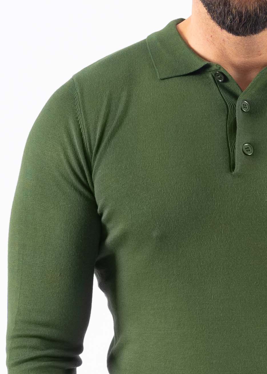 Polo knitwear long sleeve buttons green