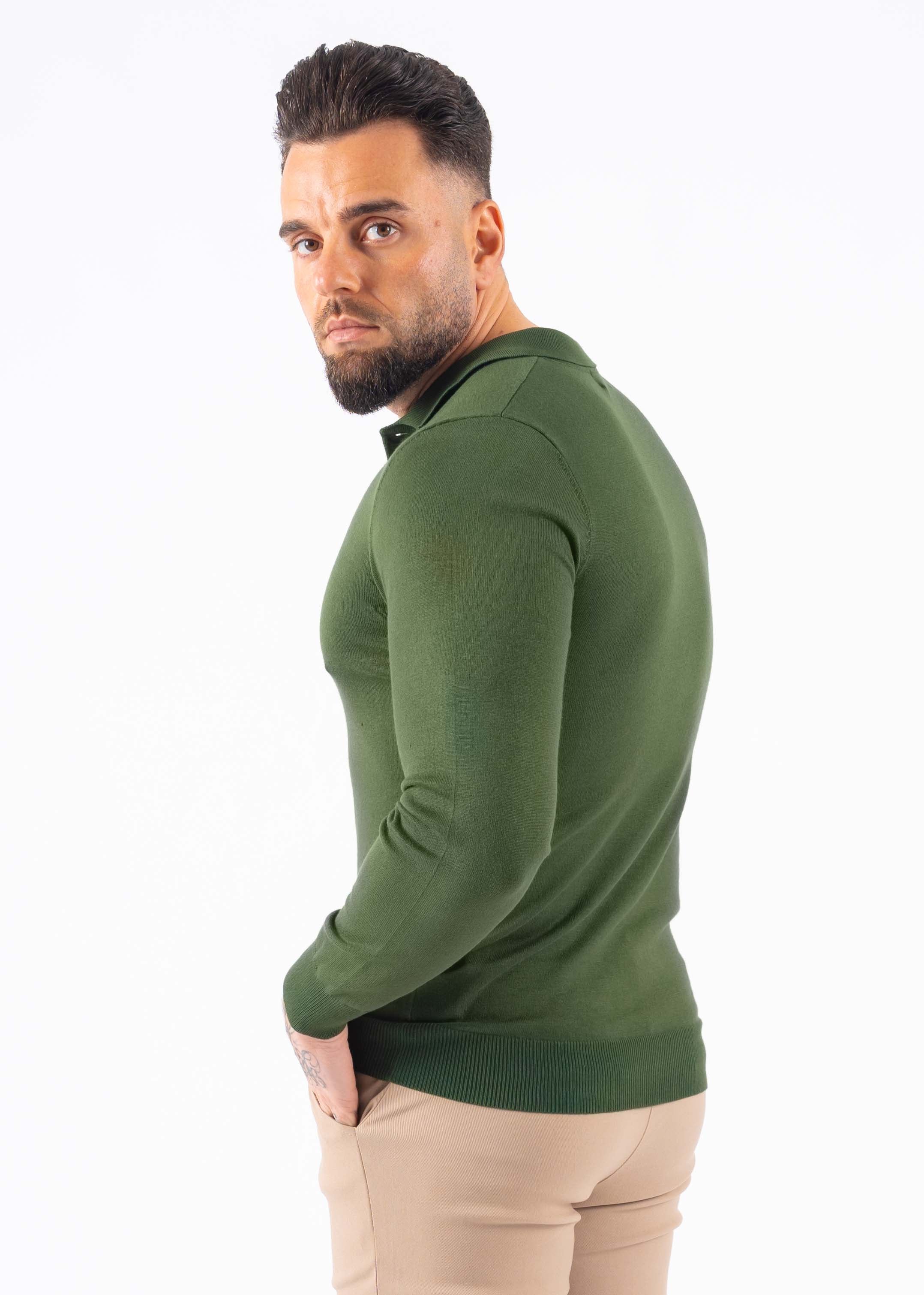 Polo knitwear long sleeve buttons green