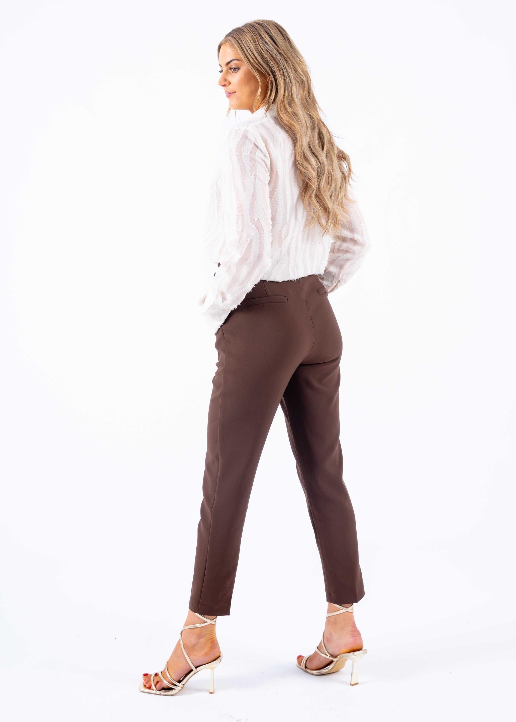 Slim fit pantalon with belt brown