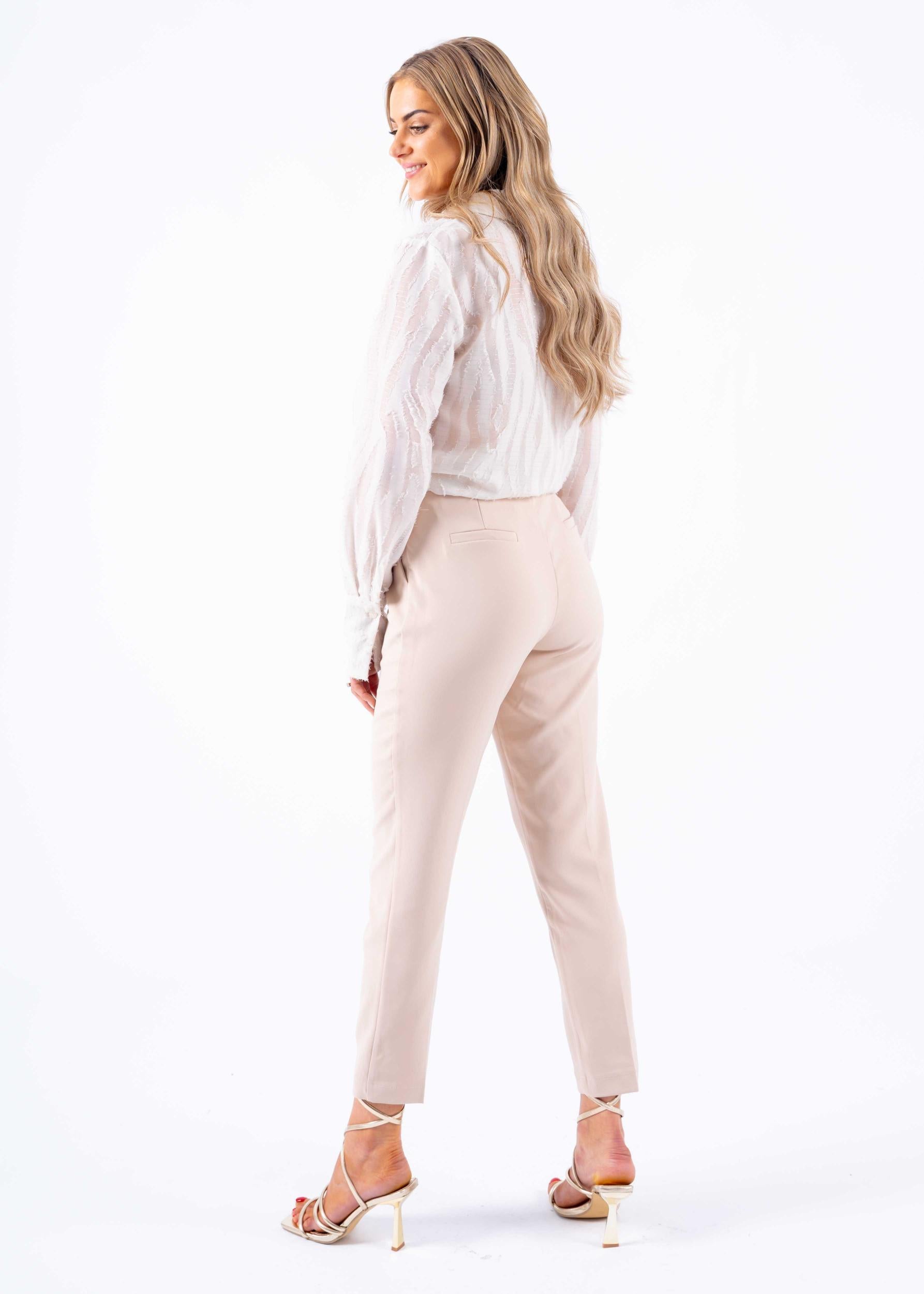 Slim fit pantalon with belt beige