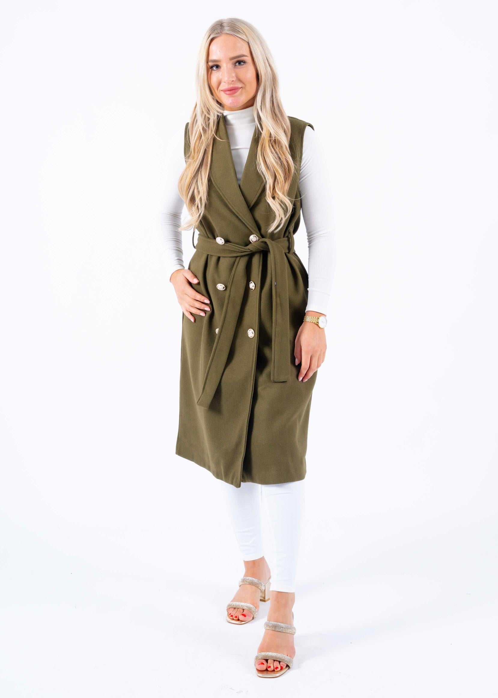 Ärmelloser Trenchcoat in Khaki