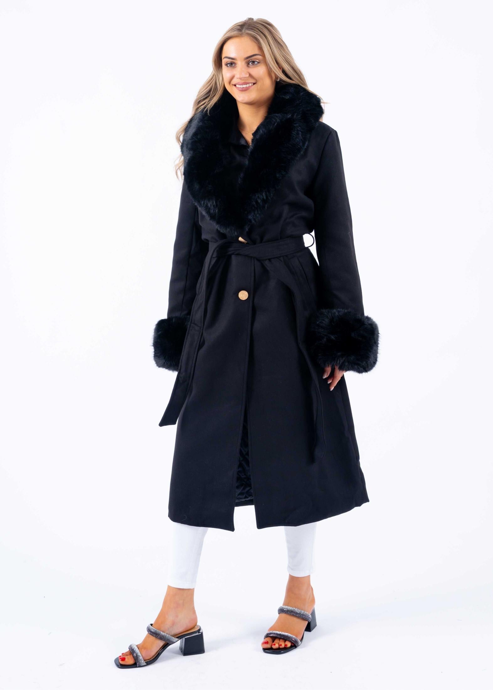 Trenchcoat Faux Fur black