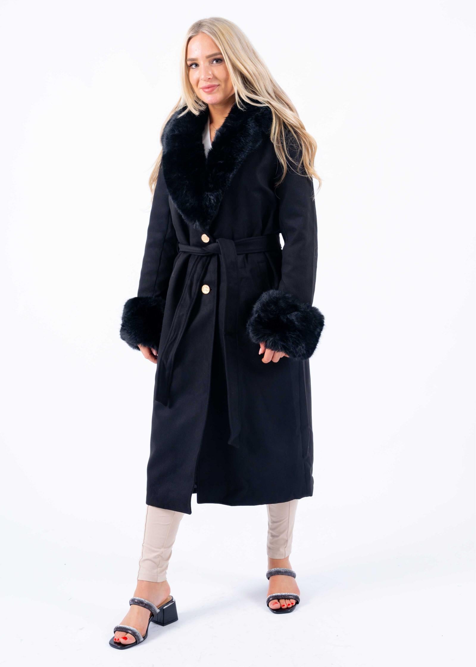 Trenchcoat Faux Fur black