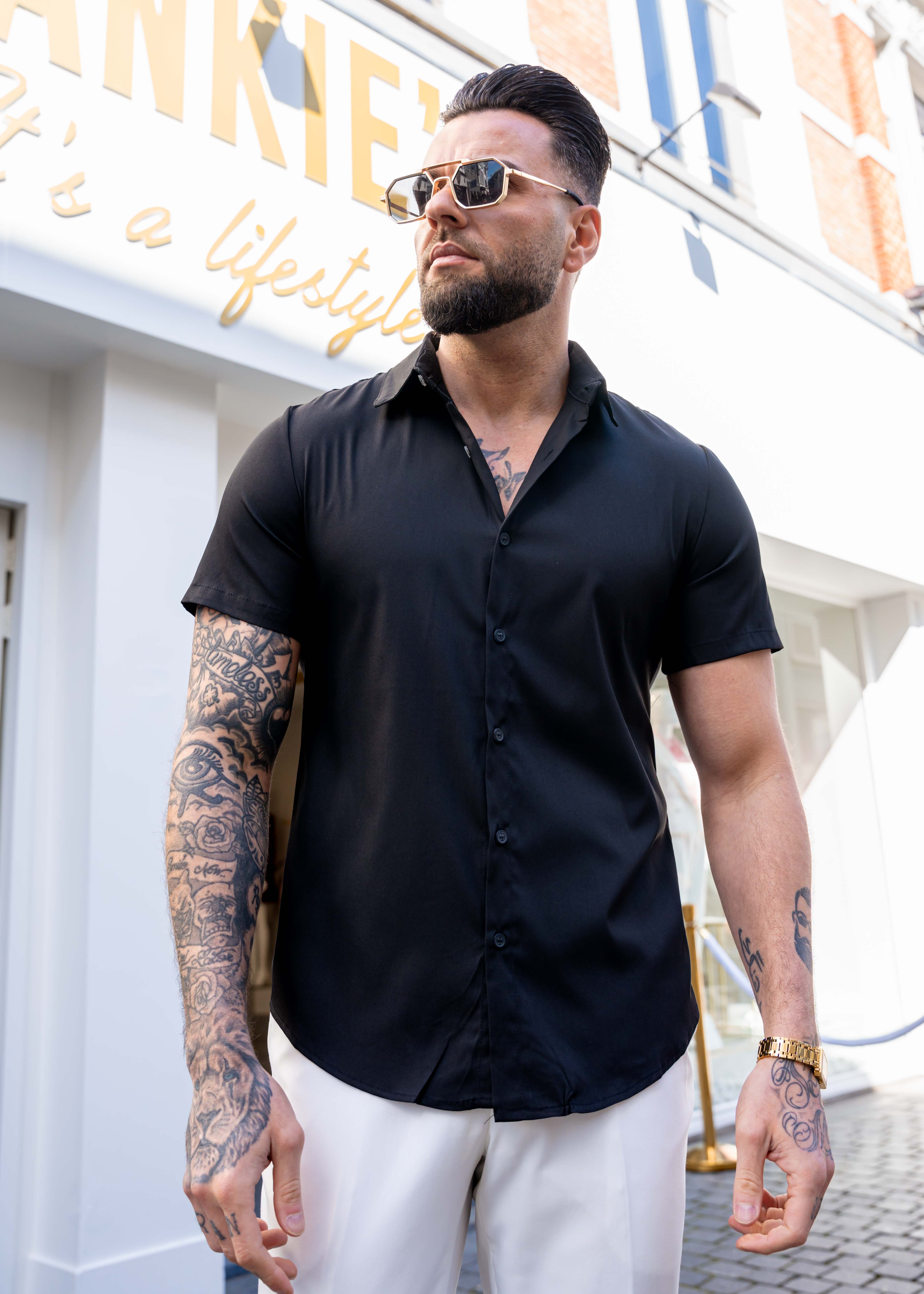 shirt super stretch short sleeve slim fit black