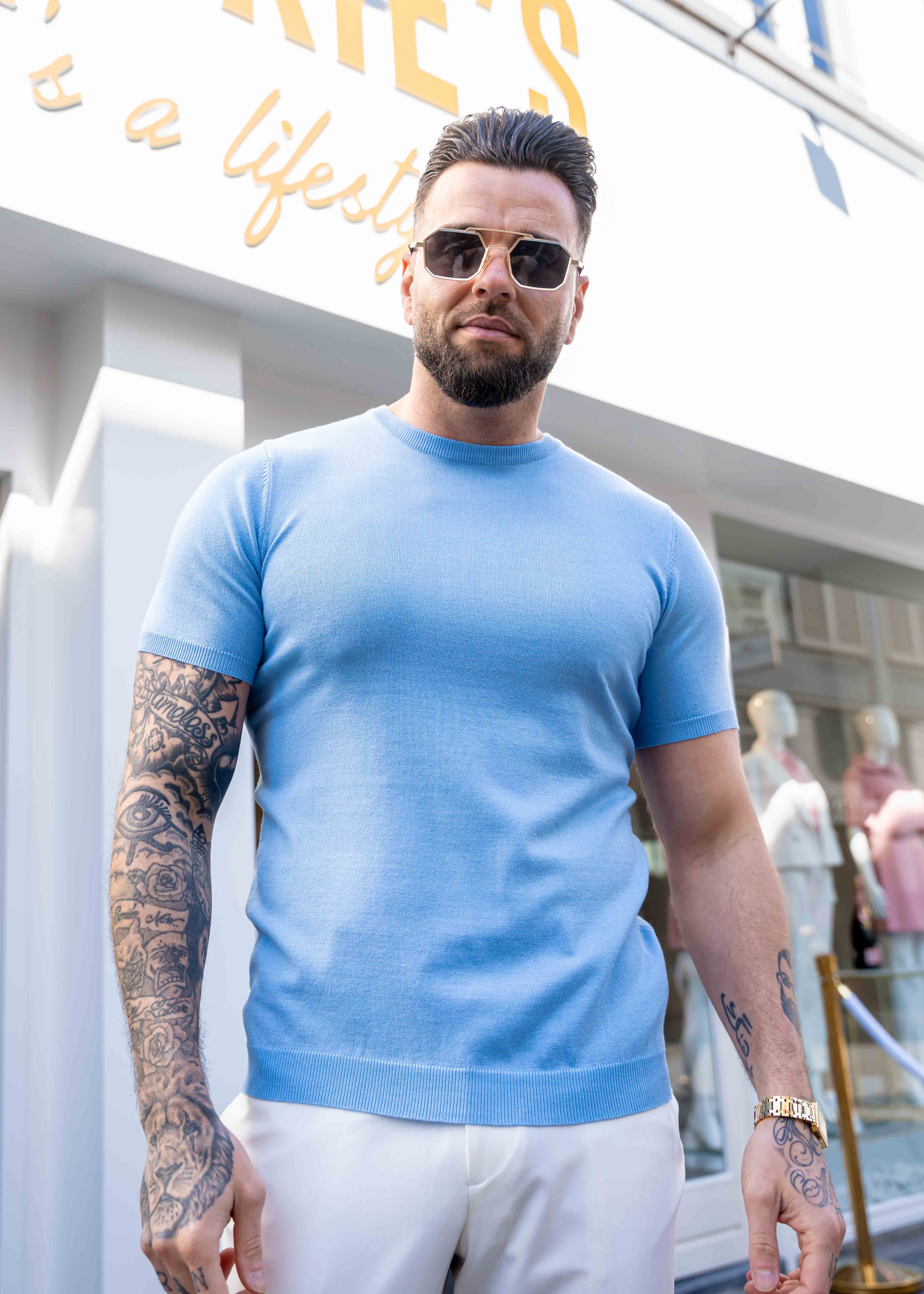 T-shirt knitwear short sleeve light blue