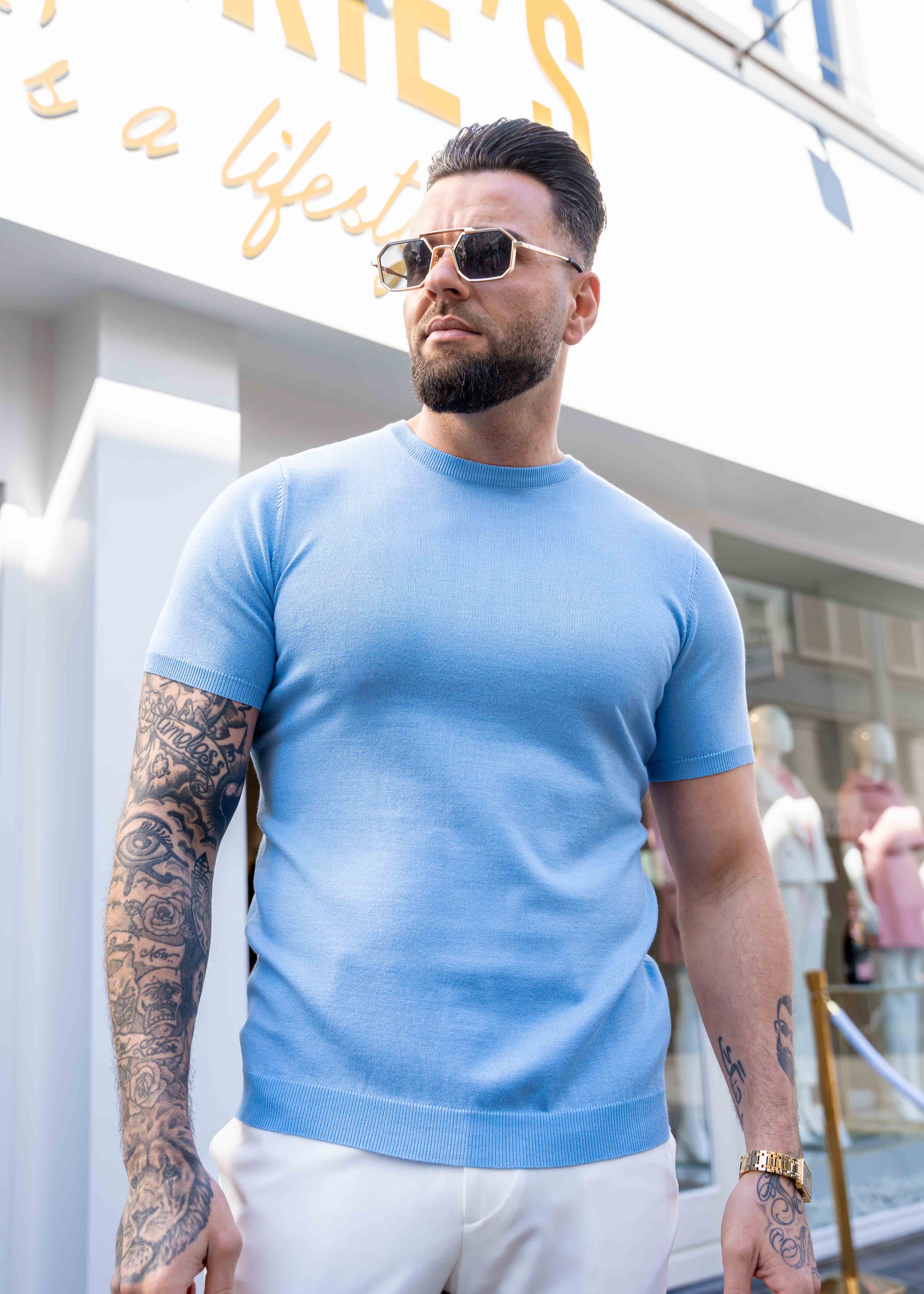 T-shirt knitwear short sleeve light blue