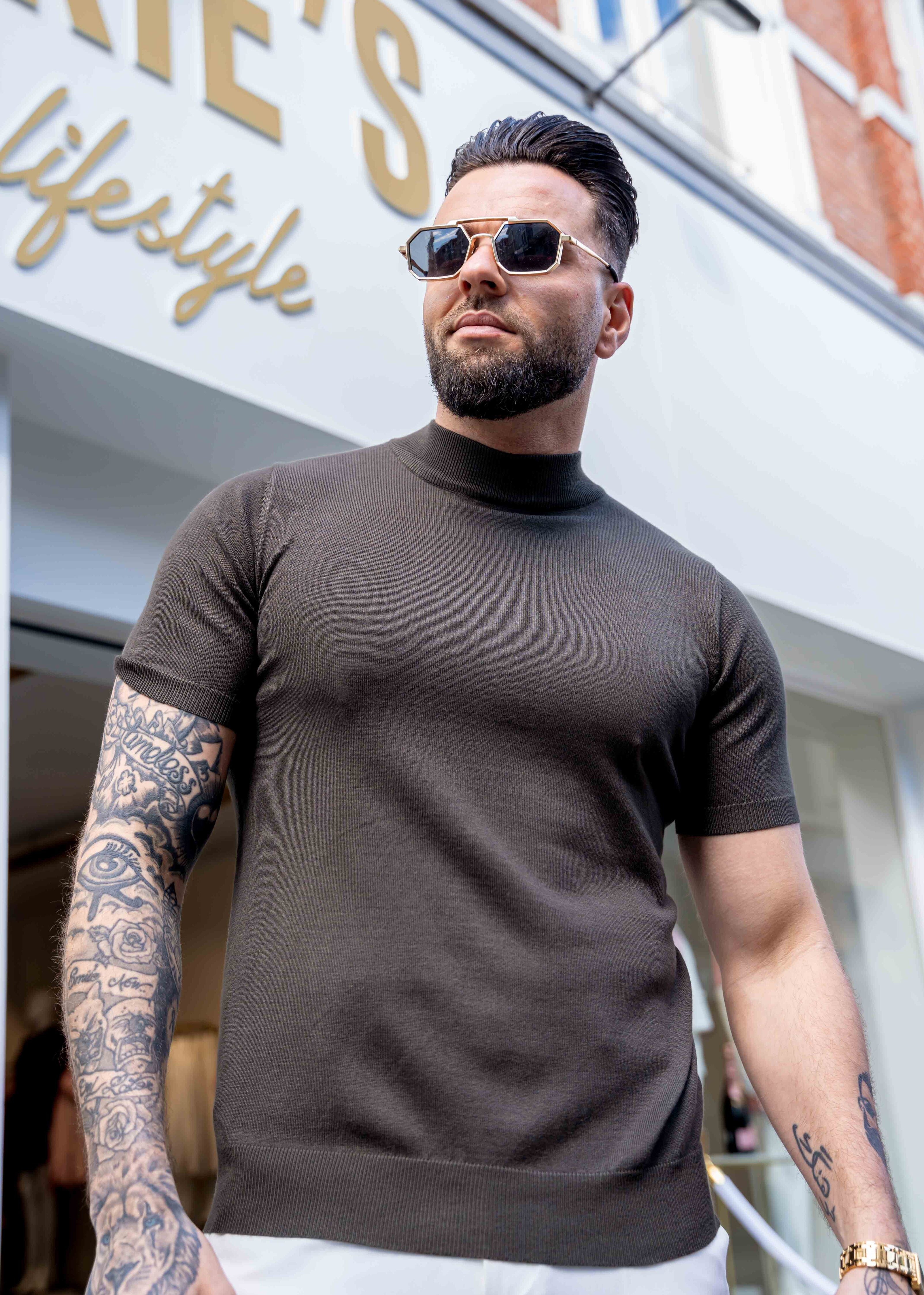 Turtleneck knitwear short sleeve khaki