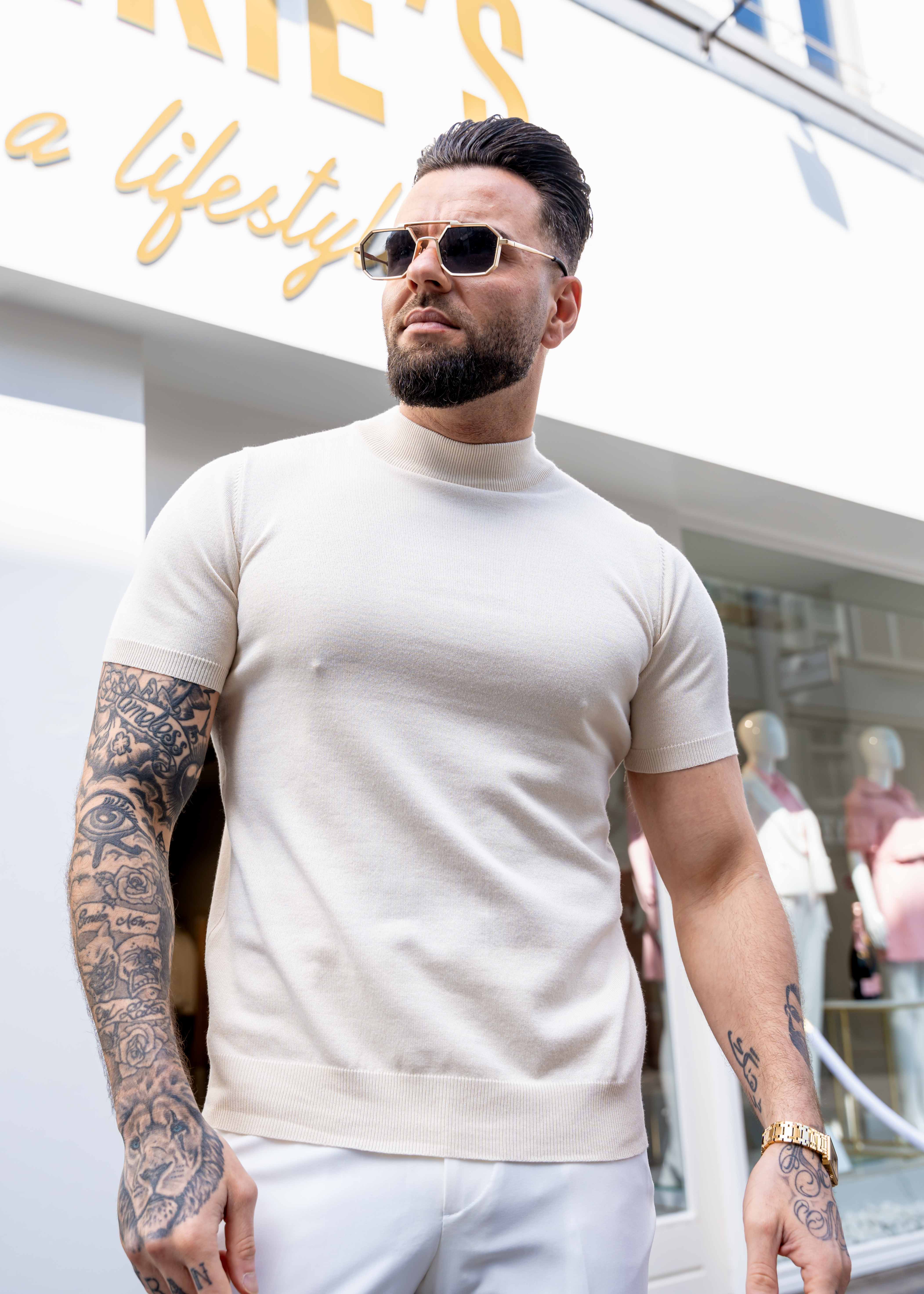 Turtleneck knitwear short sleeve beige