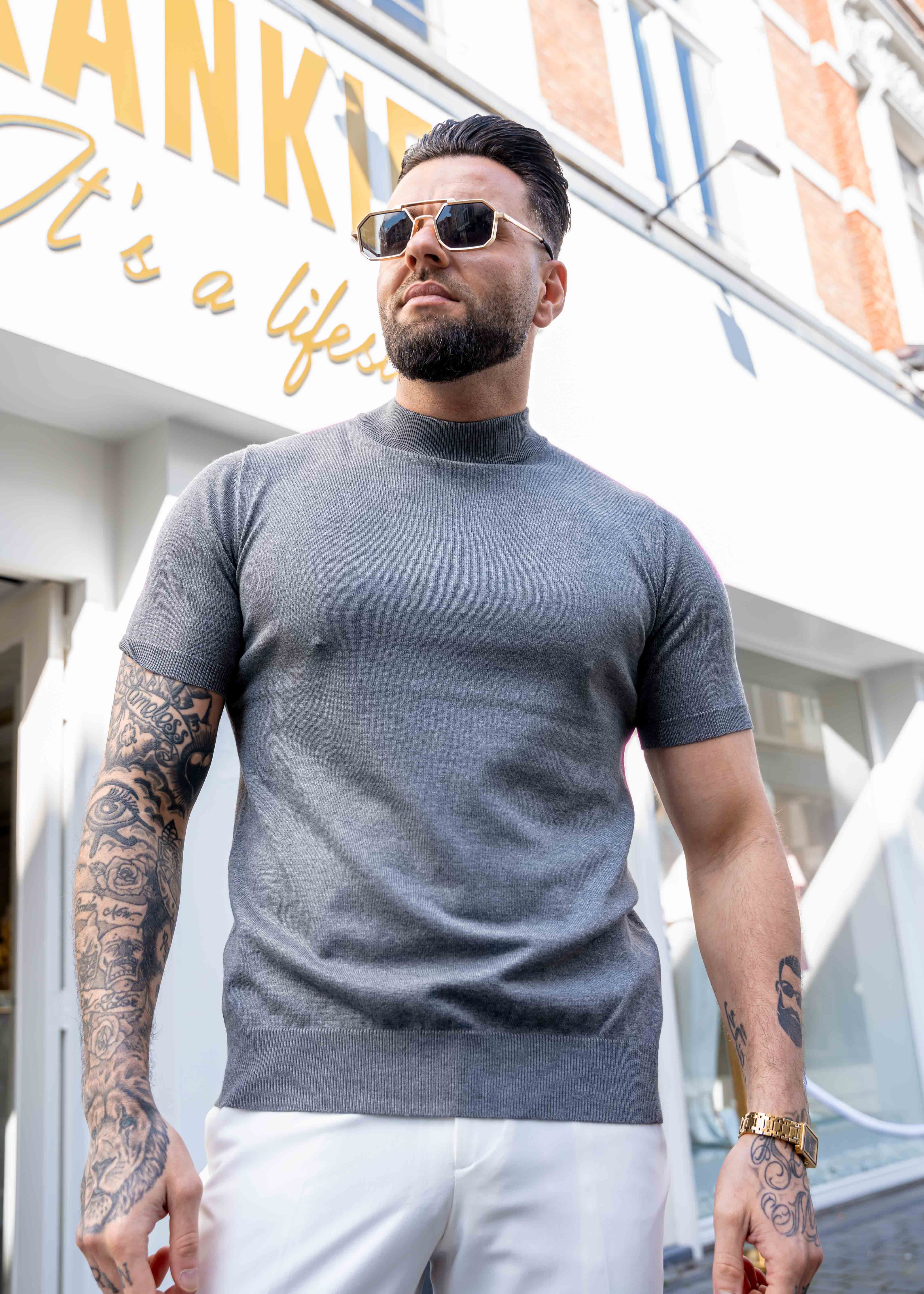 Turtleneck knitwear short sleeve grey